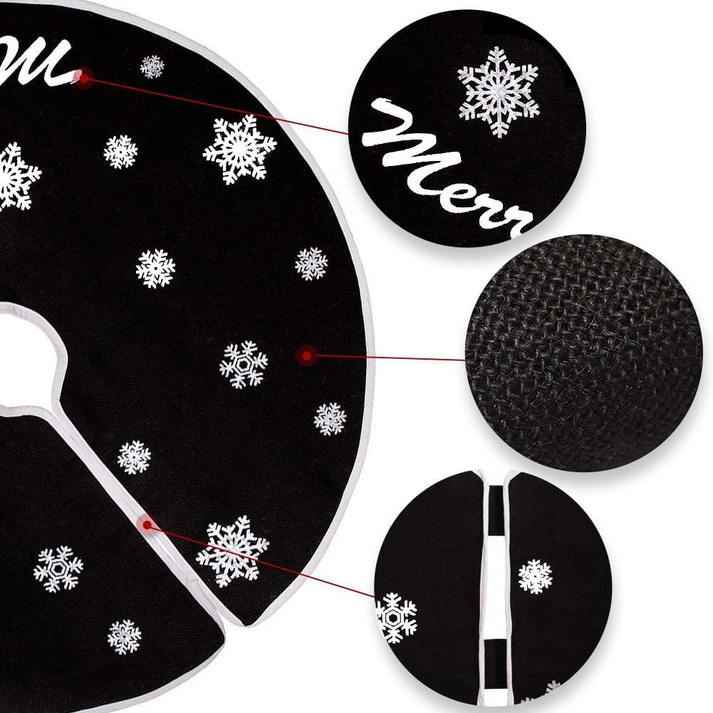 HOHOTIME Burlap Christmas Tree Skirt, 30 Inch Black Tree Skirt with White Snowflakes and Merry Christmas Words, for Xmas Holiday Home Decoration image number 4