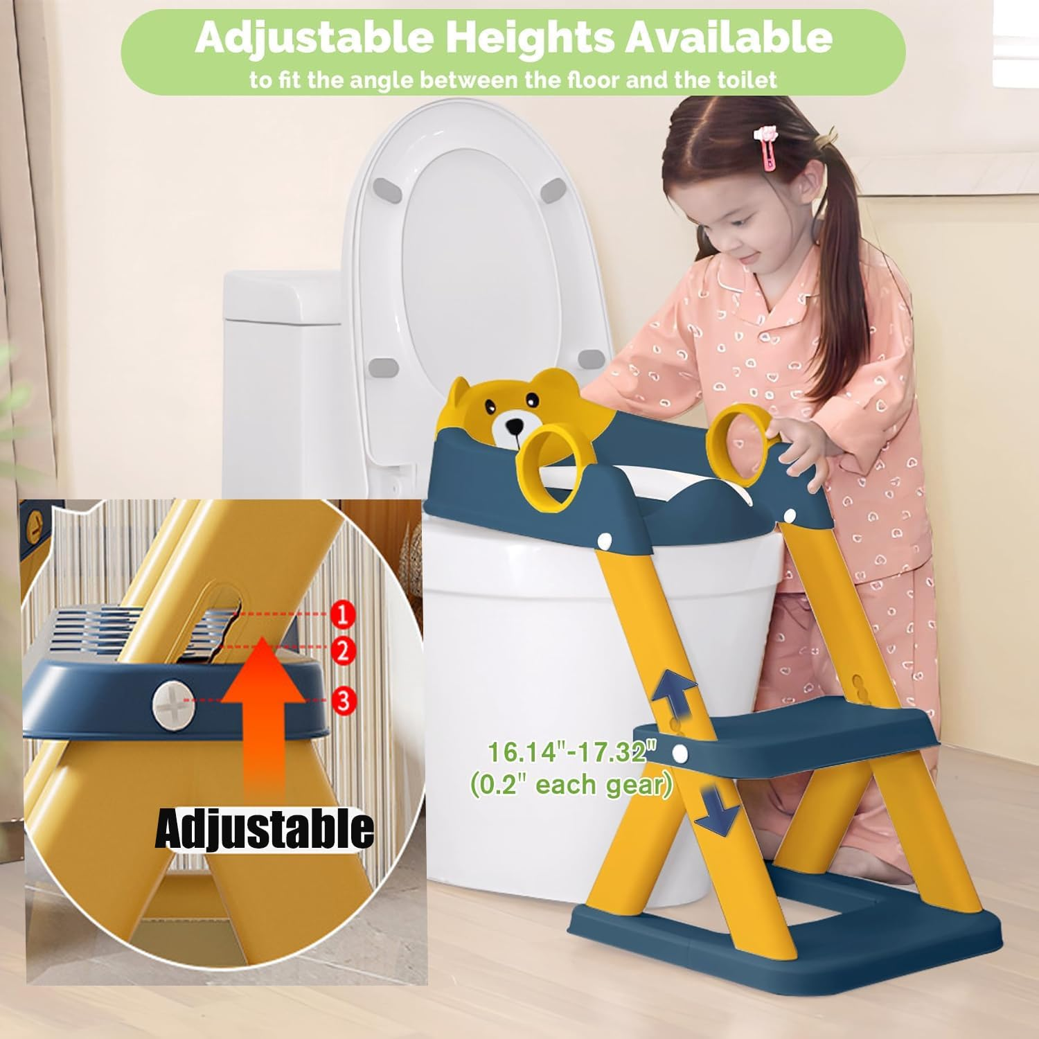 Potty Training Toilet Seat, Toddler Toilet Seat for Boys Girls, 2-In-1 Potty Training Toilet with Step Stool Ladder Soft Cushioned Seat Splash Guard Blue&Yellow image number 6