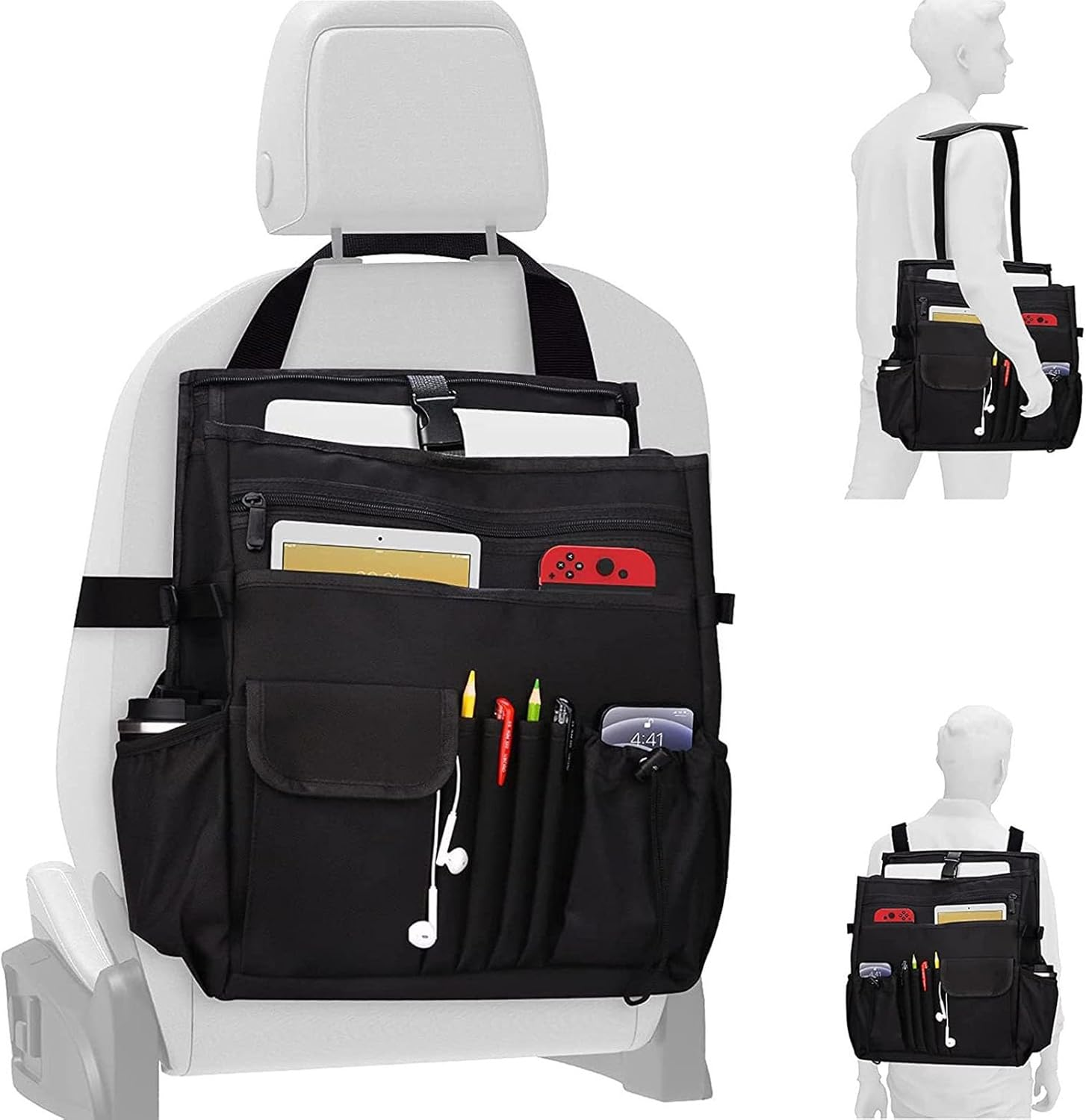 Car Seat Organizer,Car Organizer Can Be Hung or Carried over Both Shoulders,Backseat Cars Organizer with Laptop Storage or Car Truck Trunk Van image number 3