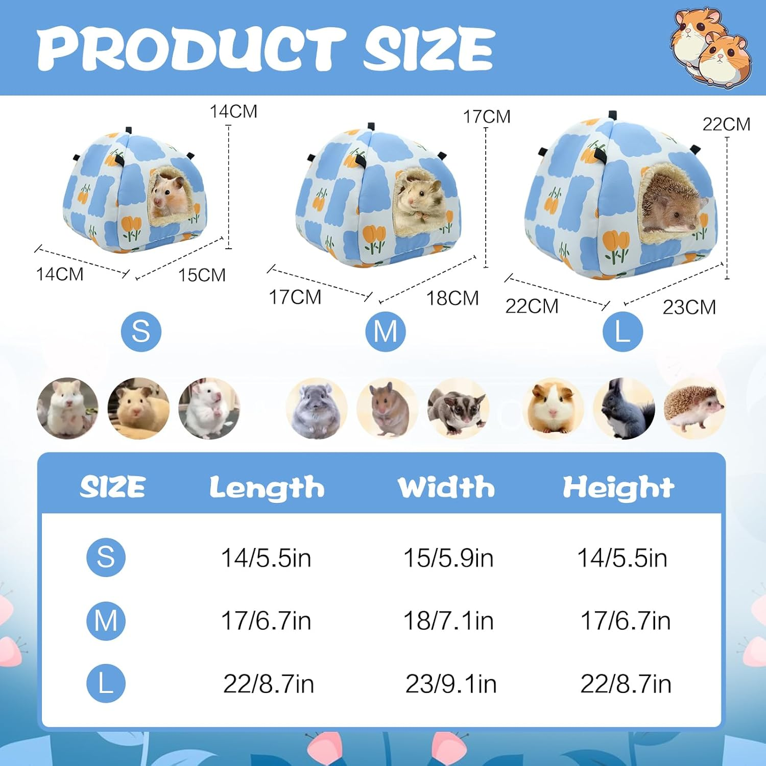 SUSOO Plush Warm Hamster Hideout for Small Animal Bedding Cage Accessories,Breathable Guinea Pig Bed House Hideout for Dwarf Rabbits,Chinchillas,Hamsters,Hedgehogs,Squirrel and Rats（Flowers/M/Size image number 2
