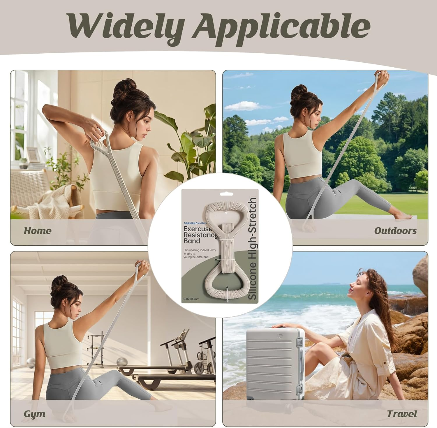 Figure 8 Resistance Bands with Handles, Premium Silicone Exercise Band for Arm & Back Workout Shoulder Stretching, Home Gym Fitness Training for Women image number 3