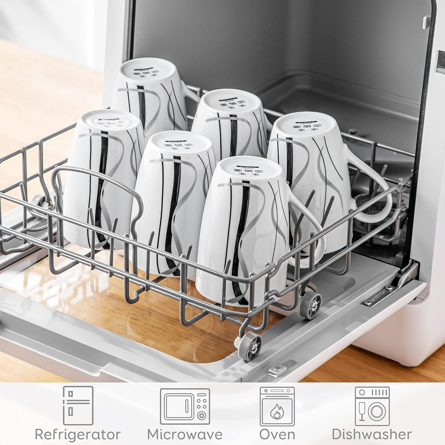 VEWEET Coffee Mugs Set of 6, 16 OZ Large Coffee Cups Set, White Mug Sets Ceramic Mugs Set with Big Handle, Microwave Dishwasher Safe, Series Fiona image number 2