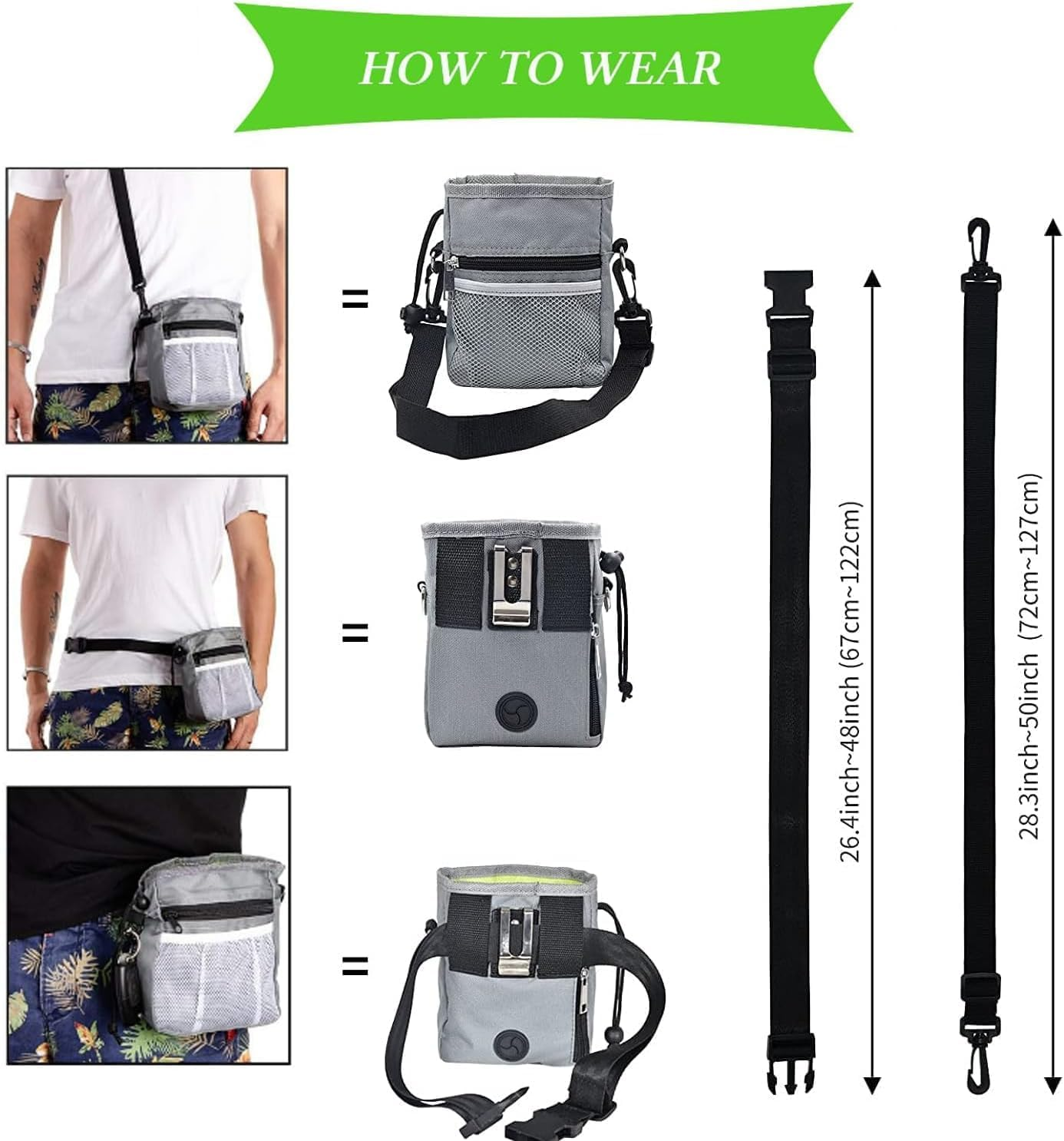 Dog Treat Pouch 1 Pack, Dog Training Pouch with 3 Ways Easily Access to Pet Toys, Kibble, Treats, with Waist Belt, Shoulder Strap- Build-In Waste Bag Dispenser Dog Treat Bag(Black) image number 4