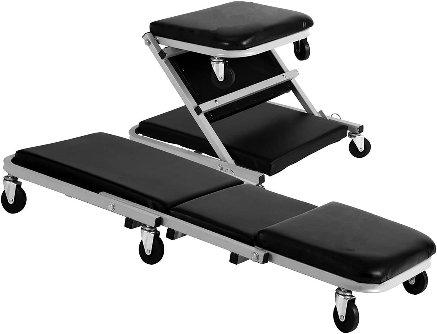 36" Mechanic Creeper, Car Maintenance Deck 2 in 1 Rolling Folding Car Z-Creeper Seat Adjustable Roller Garage Chair, Lay down or Sit image number 1