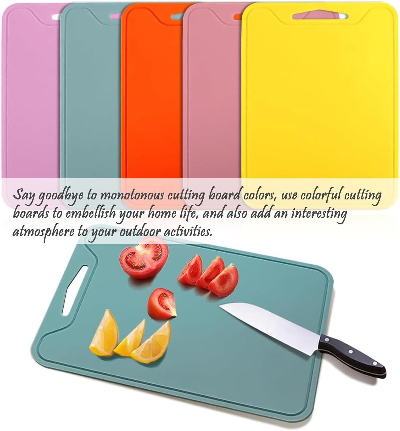 Thick Silicone Cutting Board, Dual-Sided, Non-Slip, Juice Groove, Foldable, 11.65In * 8.58In, Yellow, Orange, Lavender, Purple, Blue image number 4