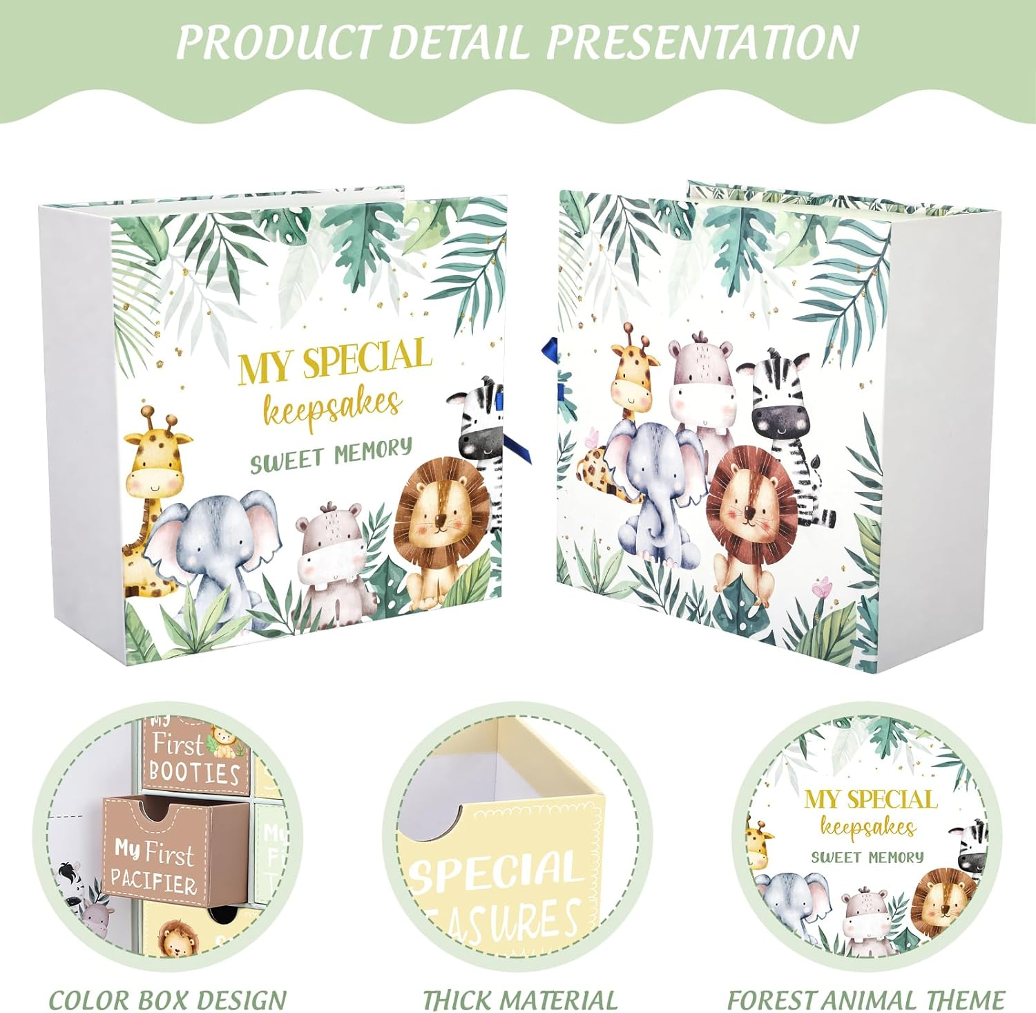 Baby Keepsake Box Newborn Memory Organizer with 9 Labeled Compartments Newborn First Keepsake Book Gift Box for Pregnancy Gender Neutral Baby Shower Maternity image number 1