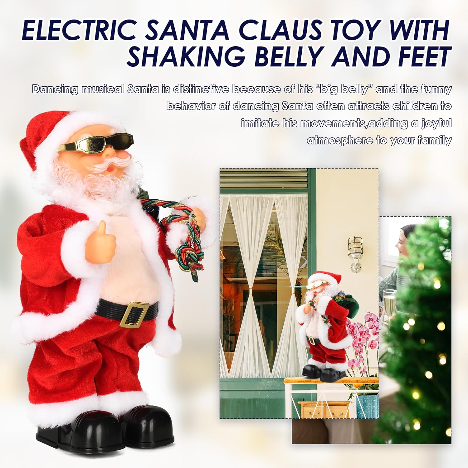Electric Santa Claus Toy with Shaking Belly and Feet, Singing and Dancing Musical Christmas Doll, Xmas Gift image number 3