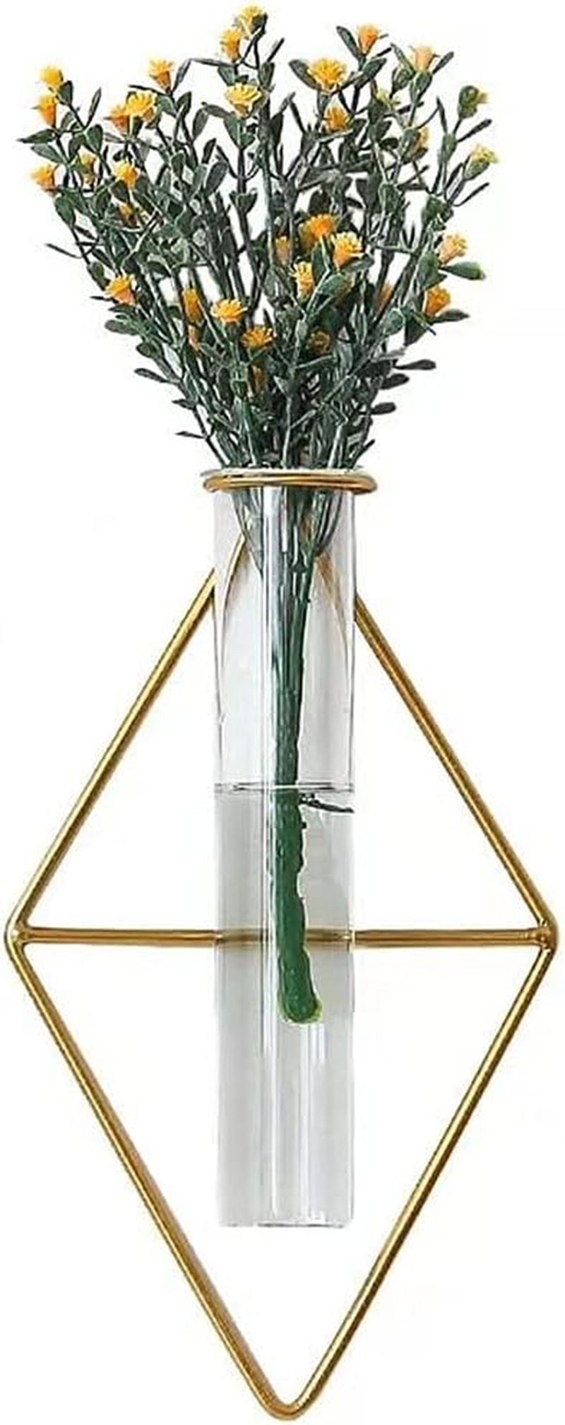 2 Pack Nordic Wall Vase Hanging Geometric Gold Flower Vase Wall Mount Metal Frame Vases Hydroponic Glass Bud Vase Decor for Home Wedding Farmhouse