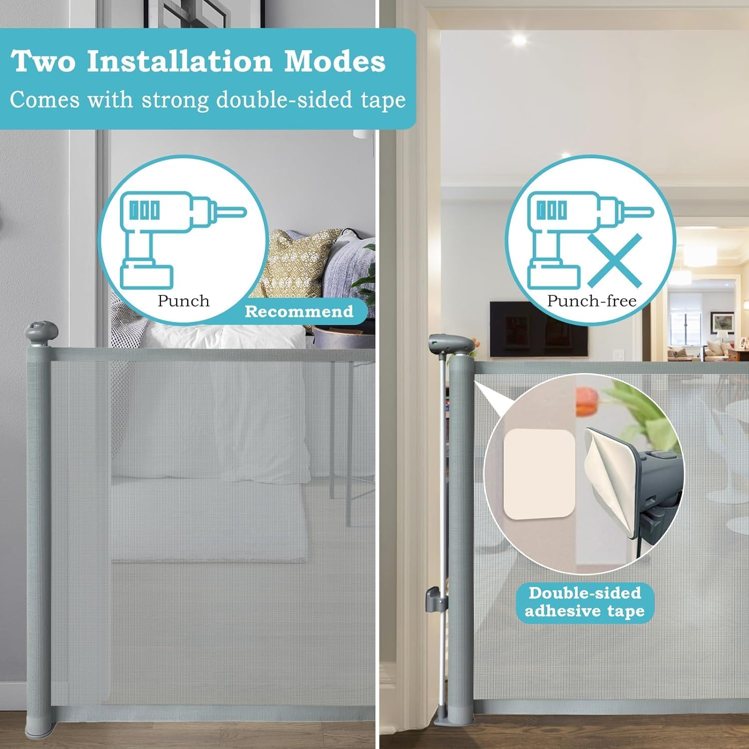 Baby Gate Retractable Gates for Stairs, Mesh Dog Gate for the House, Wide Pet Gate 33" Tall, Extends to 126" Wide, Long Child Safety Gates for Stairs, Hallways, Indoor/Outdoor, Cat Gate (Grey) image number 5