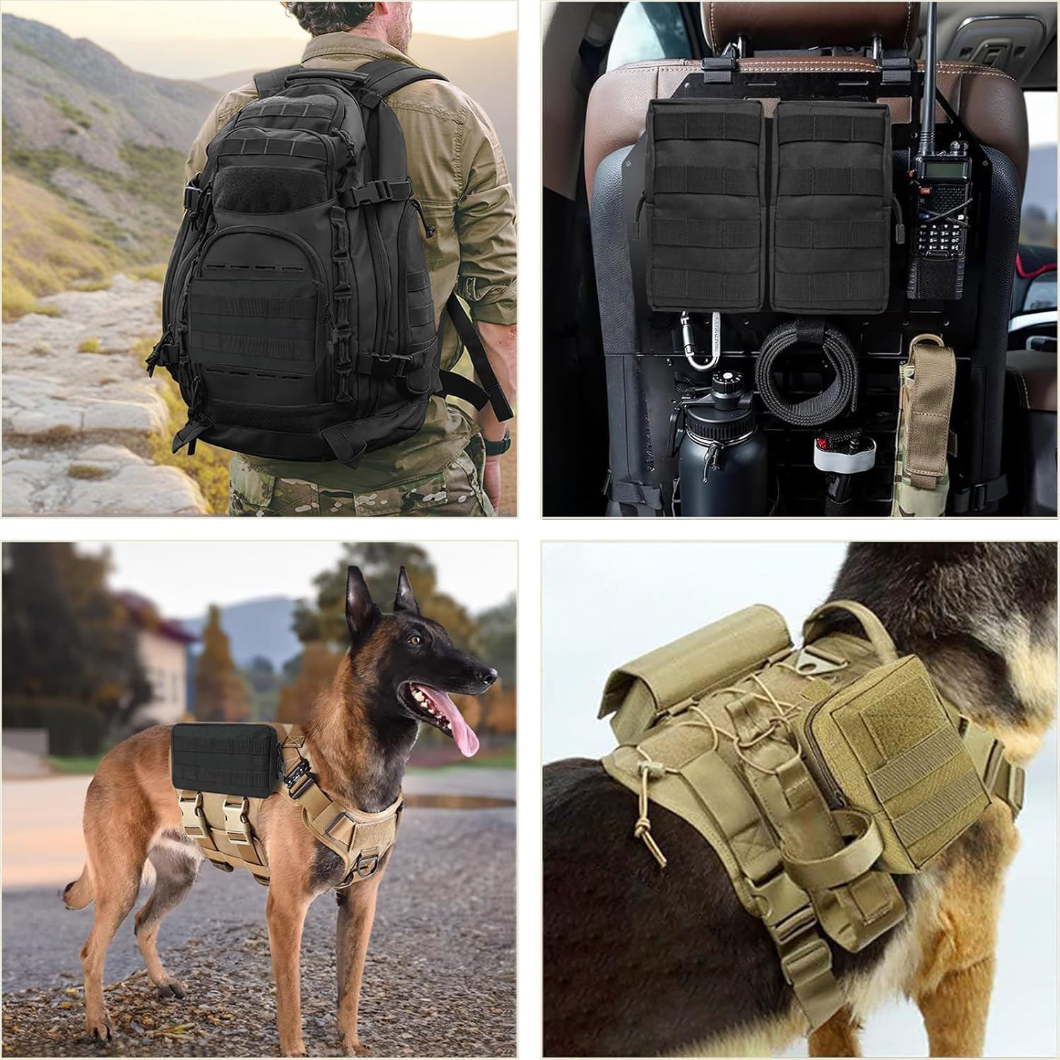 Tactical Car Seat Organiser of 3 Molle Pouches, Small Tactical Molle Pouch Utility Organizer Bag for Backpack