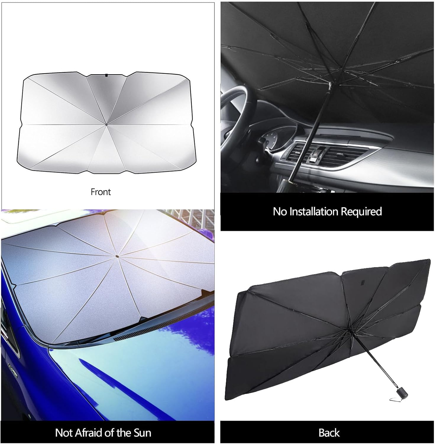 Car Windshield Sun Shade Umbrella, Foldable Car Umbrella Sunshade Cover, Sun Shade for Car Windshield, Front Window Heat Insulation Protection, for Trucks Cars (29.5X55.1 Inches) image number 3