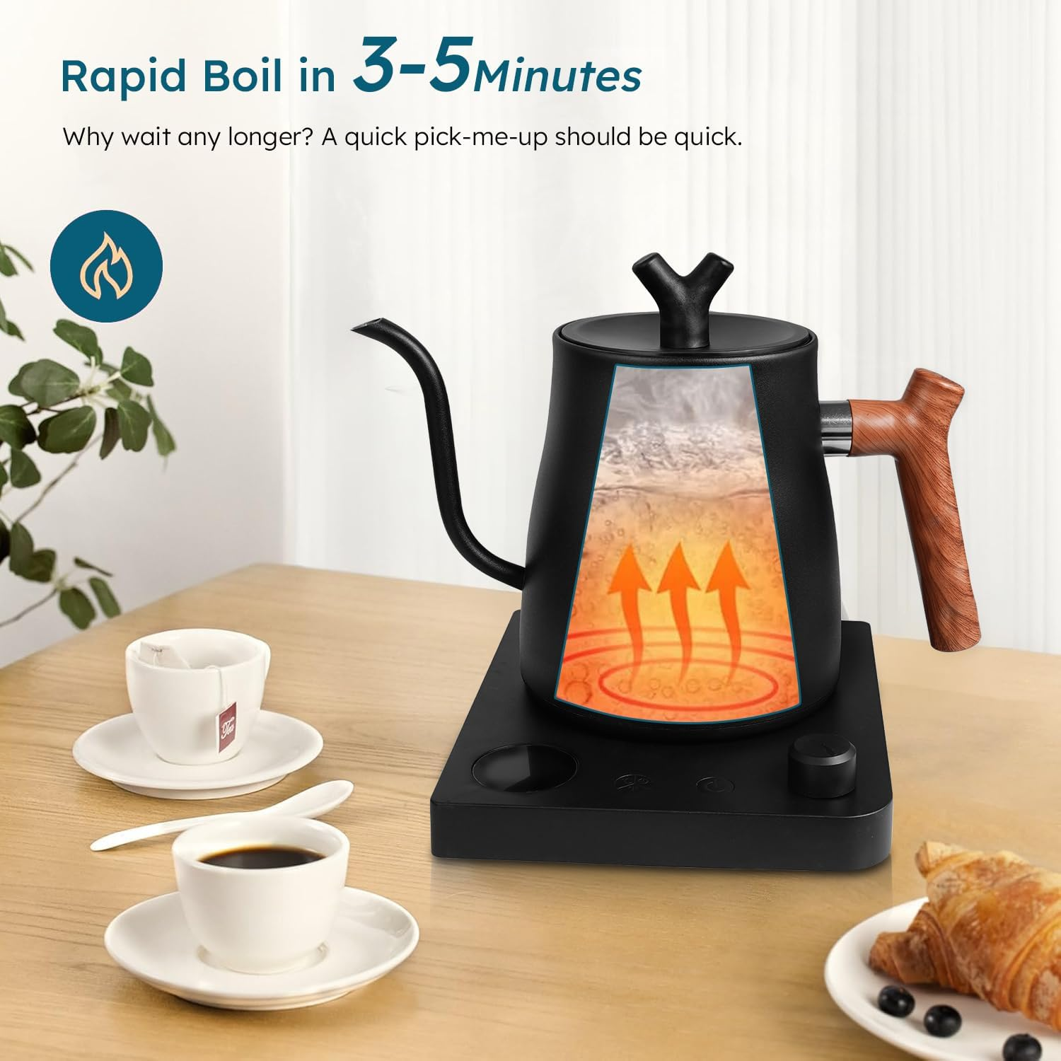 Electric Gooseneck Kettle 0.9L with LCD Display, Real-Time Temp Control Smart Professional Coffee Milk & Tea Pot, Switchable &deg;C/&deg;F, 304 Stainless Steel, 1200W Quick Heating (1.0, Liters)