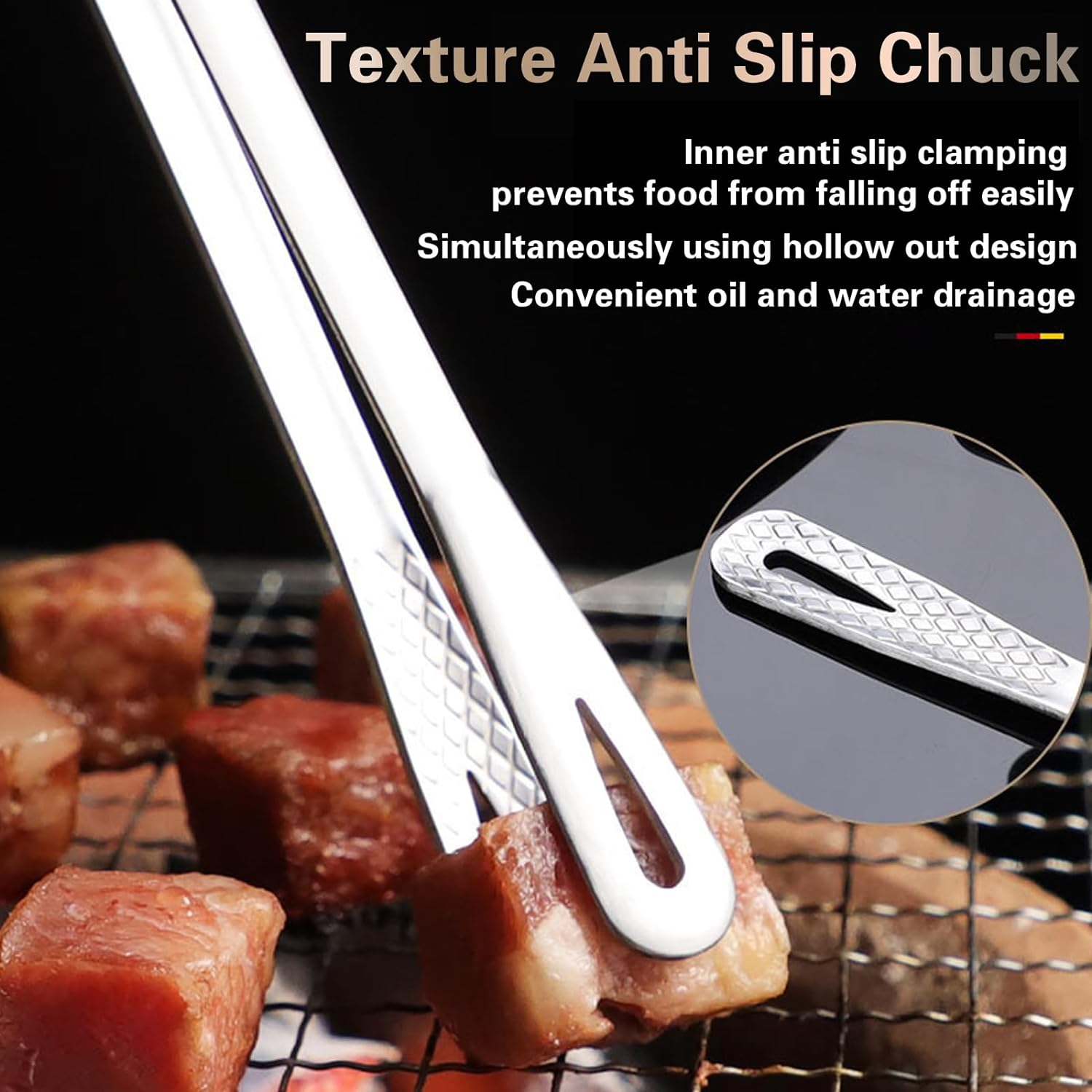 NASHRIO Stainless Steel Grill Tongs 4-Pack: Korean and Japanese Barbecue Tongs, Kitchen Food Tweezers, Cooking Clamp (11Inch/28Cm) image number 1