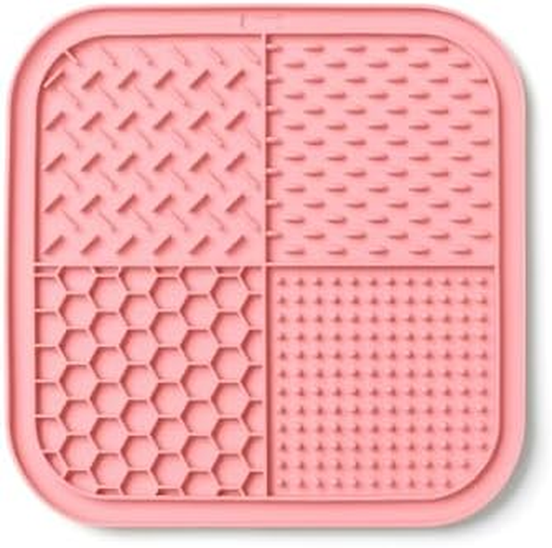 Lick Mat for Dogs & Cats (2 Pack) with Suction Cups, Anxiety Relief, Dog Toys for Bathing & Grooming, Comes with Silicone Scraper, Peanut Butter Licking Pad for Dogs and Cats (Pink and Yellow)