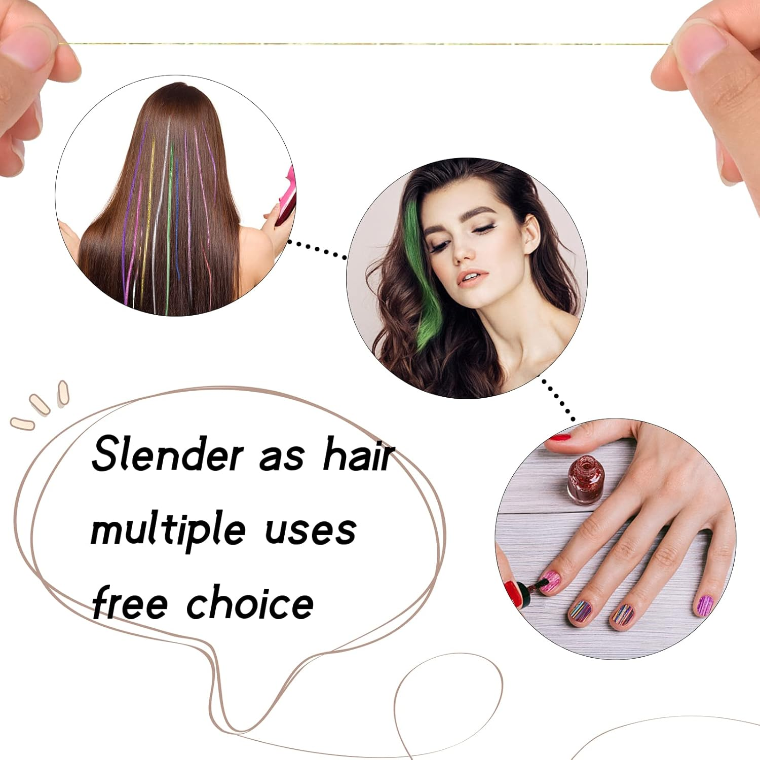 Hair Tinsel 12 Colours Hair Tinsel Strands Kit with Tool, Glitter Strands Hair, Coloured Hair Extensions, Coloured Hair Pieces, Synthetic Hair Extensions, Glitter Hairpieces with Kit Hooks, 120Cm image number 3