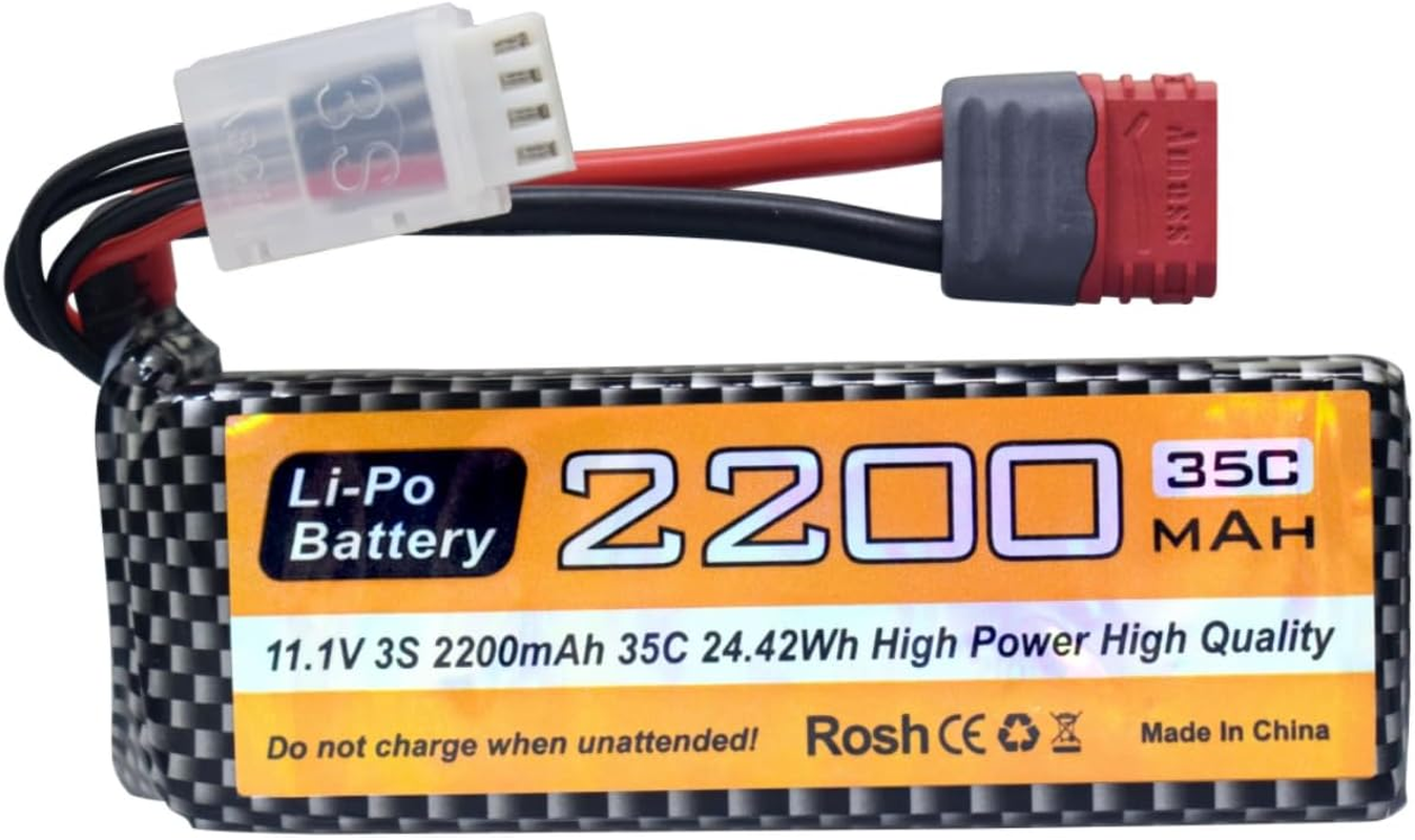 Fytoo 11.1V 2200Mah 35C 3S Lipo Battery with T Plug and USB Charging Cable Suitable for MJX H16P H16E H16GT H16BM H16PL 14301 RC Car High-Speed Drift Model Toy Car Upgrade Battery