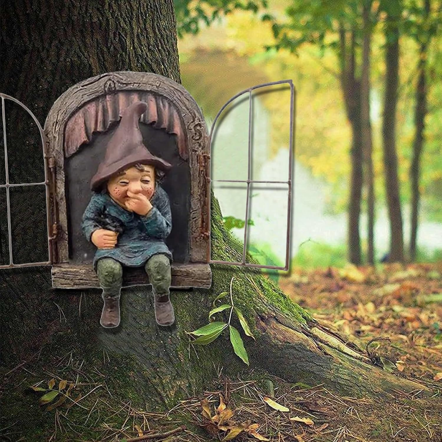 7 Inch Elf Out the Door Tree Hugger, Garden Gnome Statue，Elf Out the Door Tree Hugger,Funny Garden Tree Decoration， Patio Yard Lawn Porch Decoration, Women image number 3