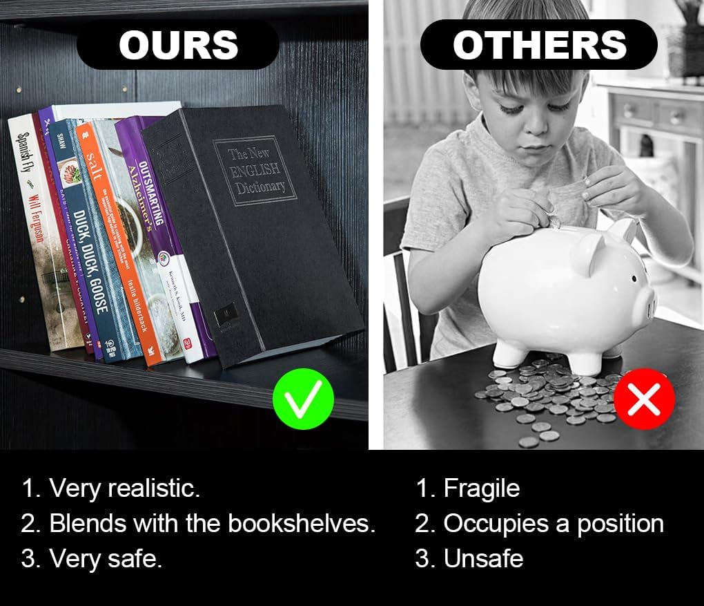 Vivva Home Dictionary Diversion Safe Lock Box,Book Safe with Key Lock,Hidden Box, Coverbook Containers for Cash and Jewelry (Blue) - Black image number 1