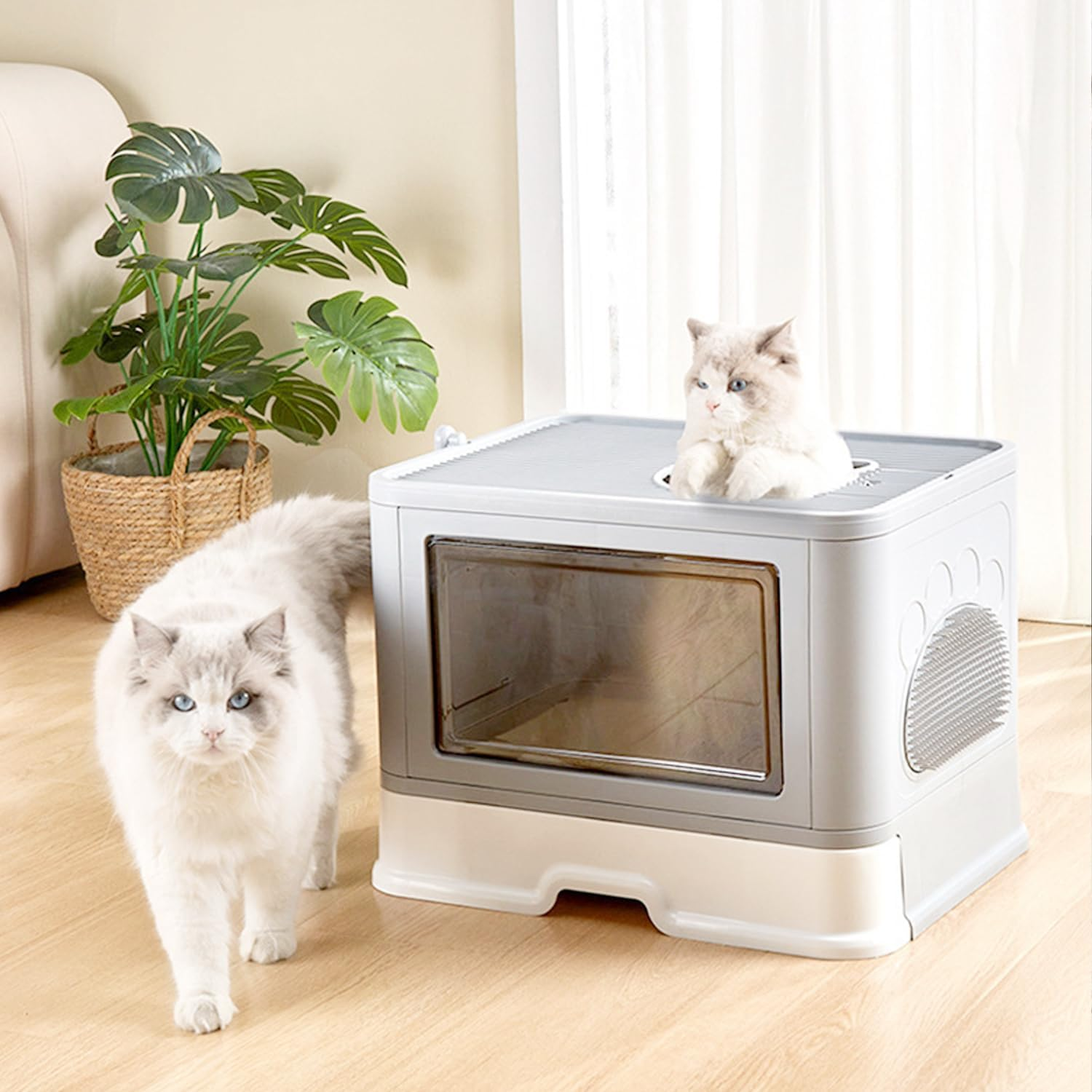 Enclosed Cat Litter Boxes, Kitty Litter Box, Large Cat Potty Front Entry Top Exit, Drawer Type Cat Toilet Easy Clean with Fashion Cat Litter Scoop