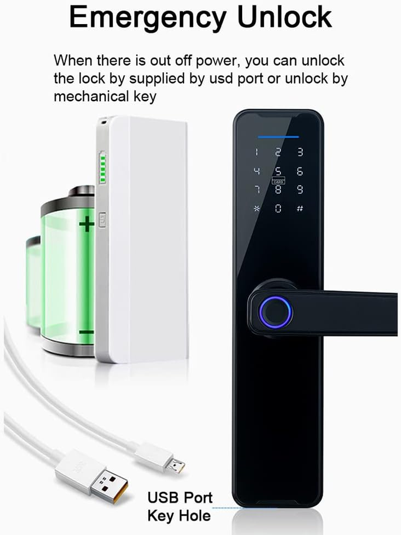 Mingzhe Tuya Smart Lock - Fingerprint Electronic Deadbolt with Handle and Keypad - Compatible with Tuya APP image number 6