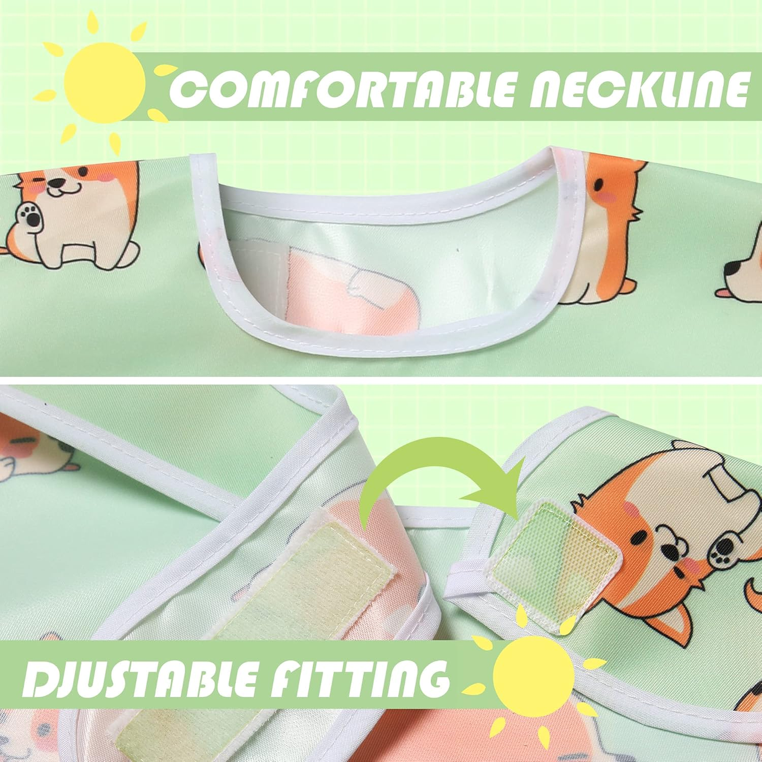 Little Dimsum 3 Pack Baby Bibs Waterproof Bib Easy to Clean Feeding Bibs Weaning Bibs Adjustable Closed for Babies Toddlers with Large Pocket 6-36Months(Cat & Dog & Bear) image number 6