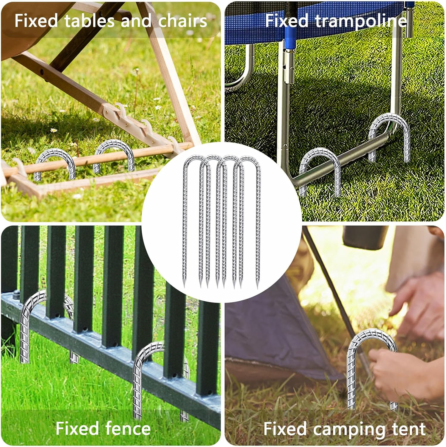 Rebar-Stakes-12-Inch-Galvanized, U Hook Trampoline Stakes 10 Pack Ground Anchors Tent Stakes Heavy Duty for Plants Anti-Rust Landscape Fabric Stakes Artificial Turf image number 4
