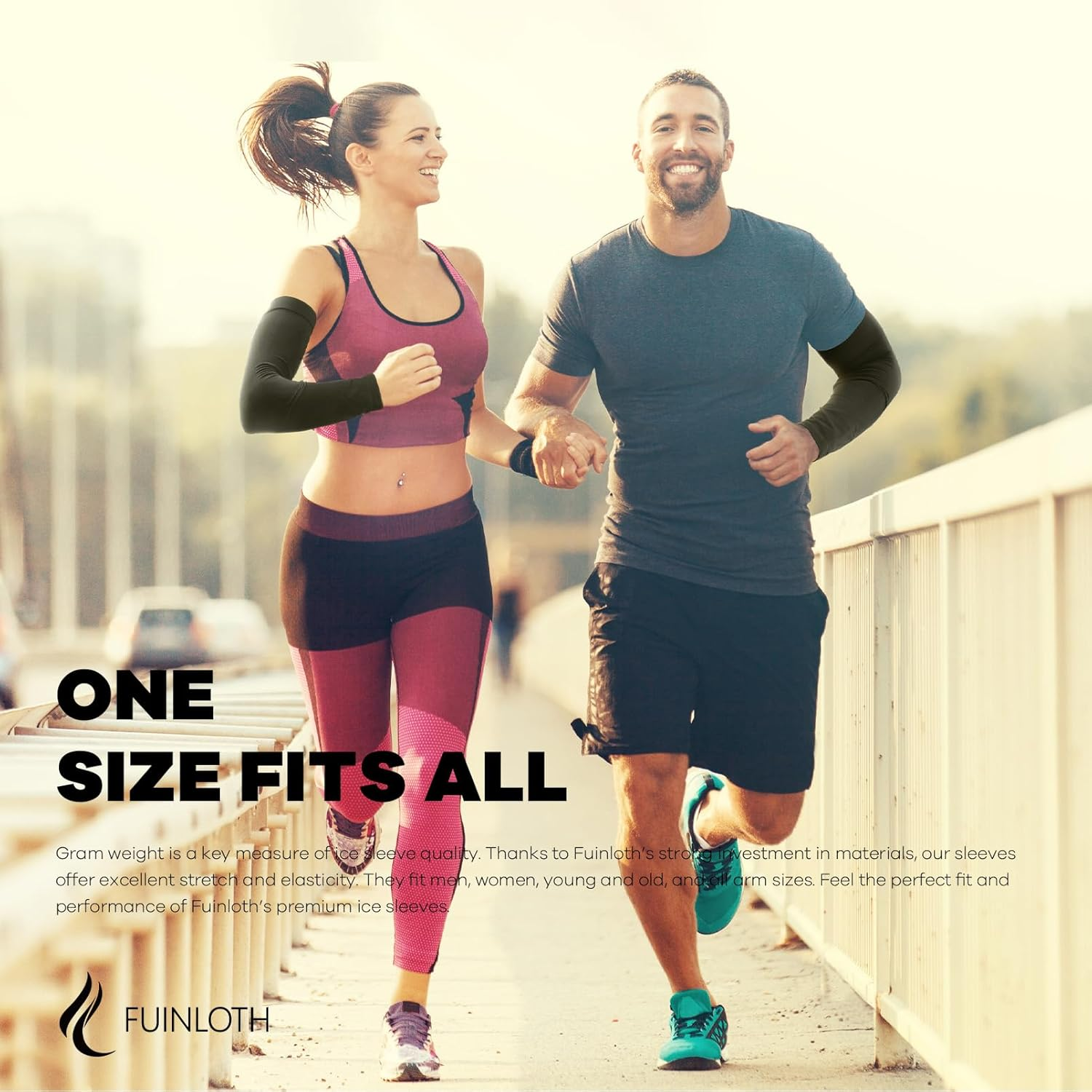 Fuinloth Arm Sleeves, Cooling UV Sun Protection Sports Gaming Compression for Men/Women - 2 Pairs - Black+Blue image number 7