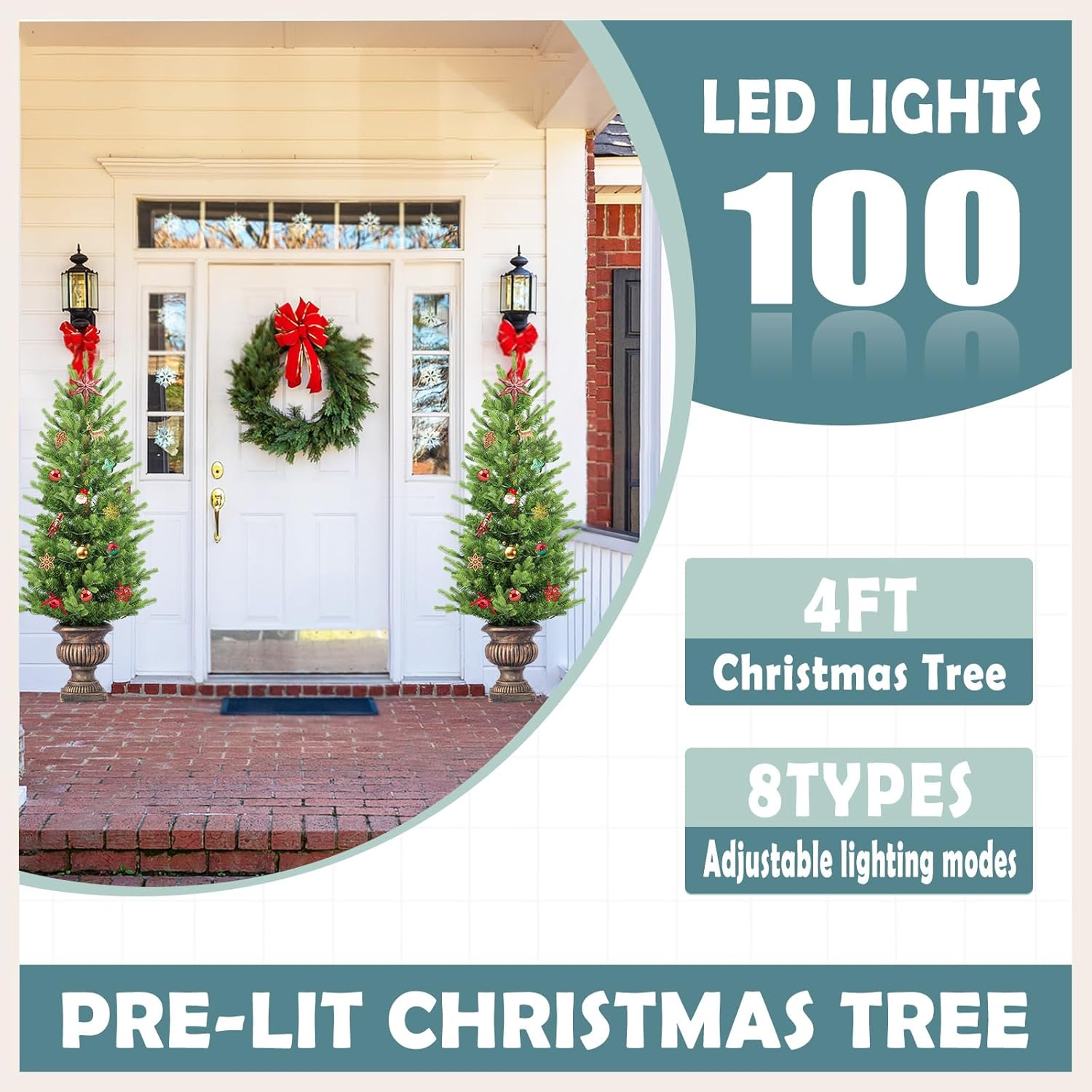 Outdoor Christmas Trees for Porch Entrances,Green Pine Branches and 100 LED Lights Pre-Lit Potted Artificial Christmas Tree for Front Door - 4Ft（Battery Box） image number 2