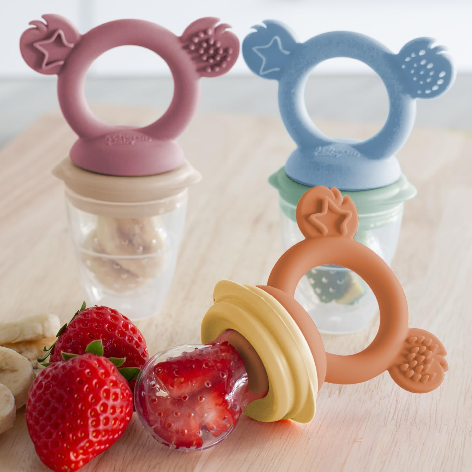 Cherub Baby Non-Toxic BPA Free Silicone Fresh Food Feeder, Self-Feeding, Dishwasher, Freezer and Steriliser Safe, 4 Months and Older - Dusty Rose/Sand - 1 Mimosa / Caramel image number 5