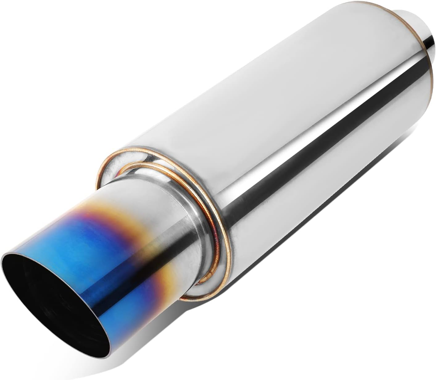 DNA MOTORING EXA-MF-001-T1 4" OD Stainless Steel Straight through Exhaust Muffler Universal,3" Outlet, 2" Inlet,Diagonal Cut