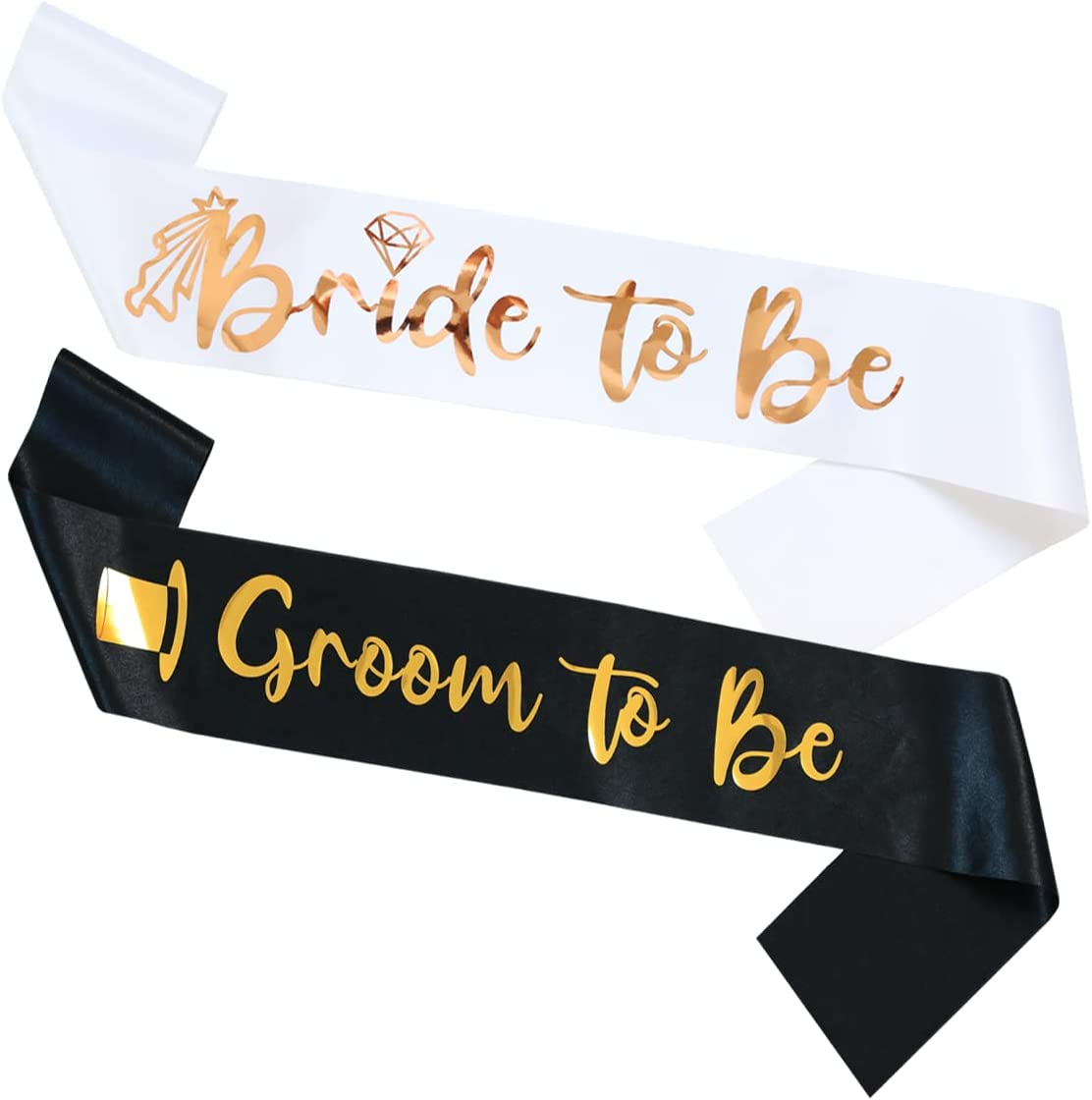 Bride to Be&Groom to Be 2 Pack Sash for Bridal Shower,Bachelorette Party Sash,Bridal Shower Favors and Decorations.(White&Black) image number 1