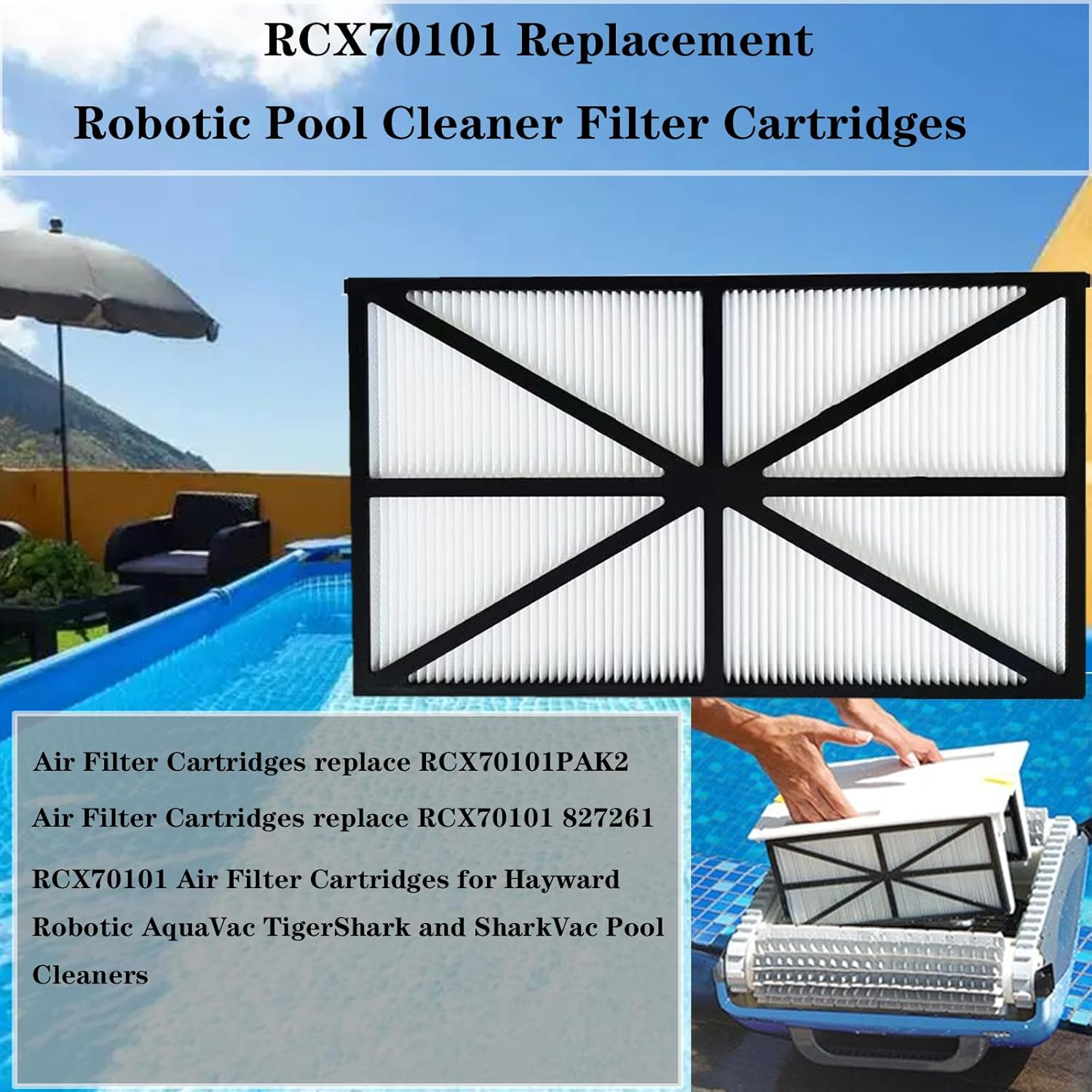 RCX70101 Air Filter Cartridges for Hayward Robotic Aquavac Tigershark and Sharkvac Pool Cleaners- 4 Pack image number 1