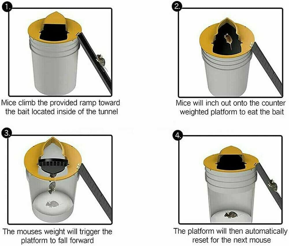 N Flip Slide Bucket Lid with Ladder Mouse Catcher Humane & Lethal Multi-Catch Trap for Mice & Rats &ndash; Automatic Reset, Holds 30+ Mice &ndash; No Mess, Safe for Pets & Kids (1X) image number 3