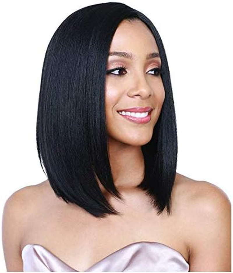 Bob Wigs for Black Women Short Synthetic Glueless Full Head Wigs Straight Bob Wigs for Women Naturally Soft (Black, 45CM)