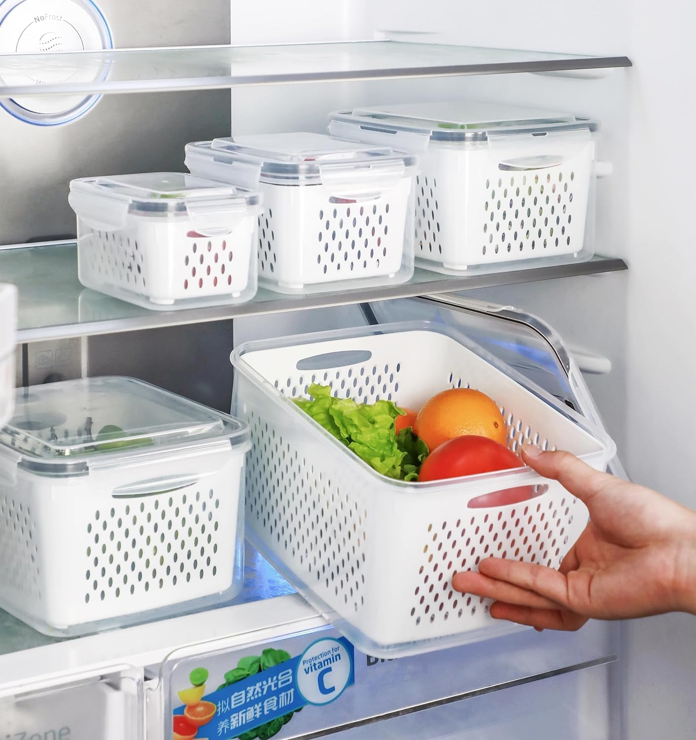 HOMIEST 5 Pack Fruit Storage Containers for Fridge with Removable Colanders - Food Storage Containers with Lids, Bpa-Free Produce Containers Keep Fruits, Vegetables, Berry, Meat Fresh Longer image number 5