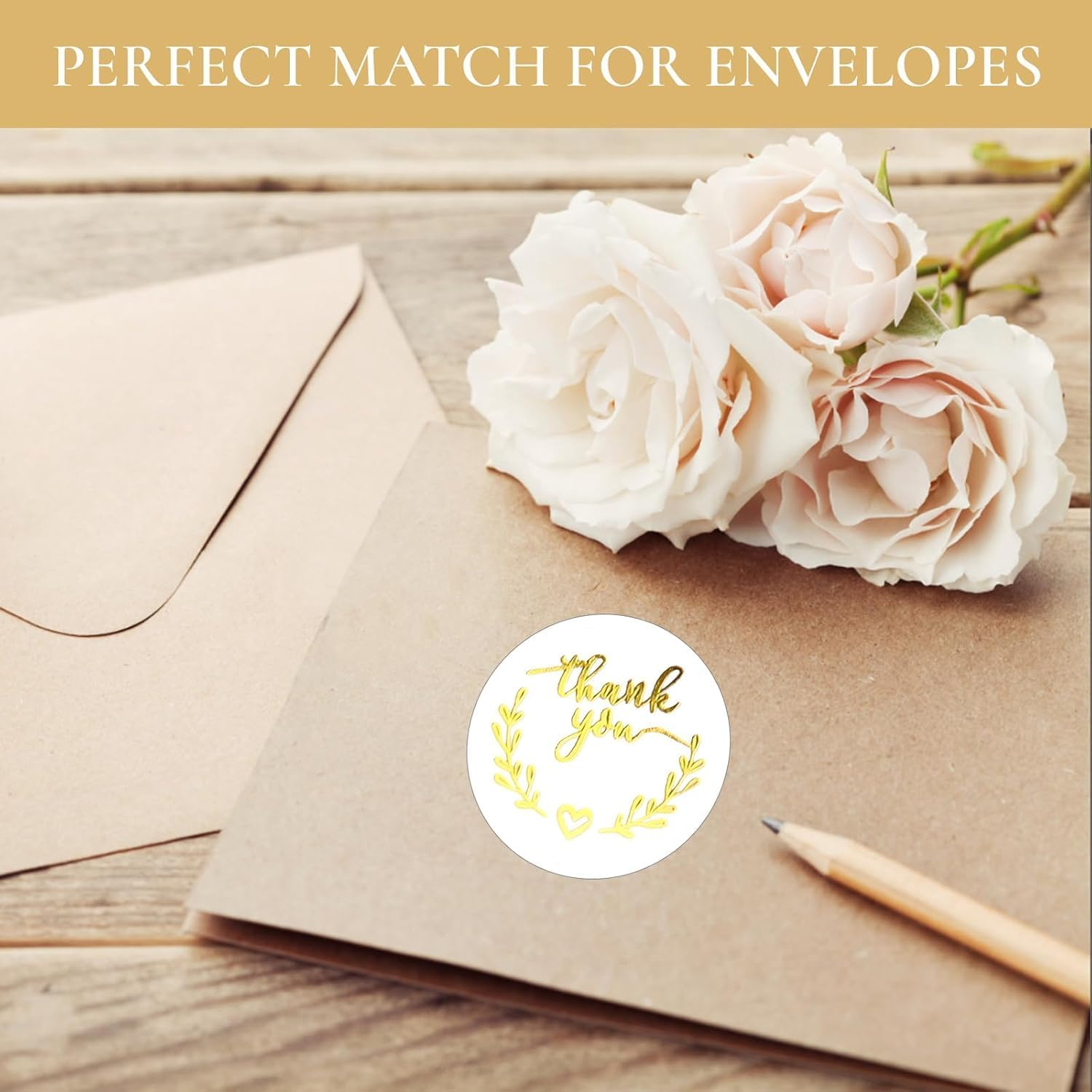 Thank You Stickers Labels, 500 Pieces Golden Olive Color Thank You Stickers for Small Business Adhesive Sticker Labels, Roll Thank You Sticker for Envelopes, Packing Bags, Gift Bags