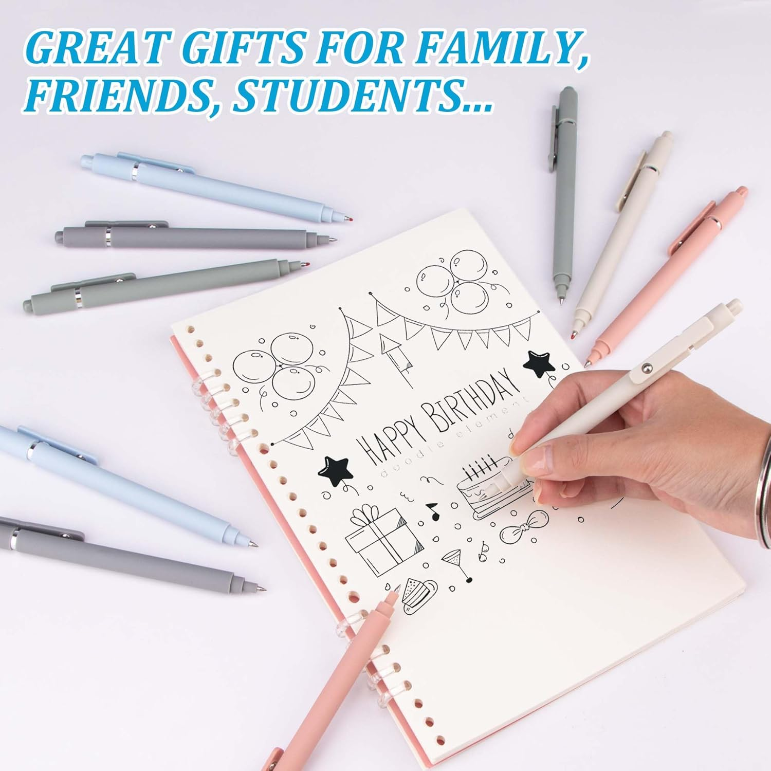 YUNAI Retractable Gel Pens, 5PCS 0.5Mm Black Ink Ballpoint Pens with Silicone Clip, Premium Smooth Writing Quick Dry Ink Fine Point Rollerball Pens for School Office Home Stationery Supplies