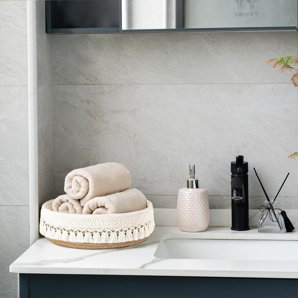 2 Pack. Cotton Rope Woven Basket. Bohemian Style Decoration. for Shelves/Towels/Storage Boxes/Bathrooms. image number 3