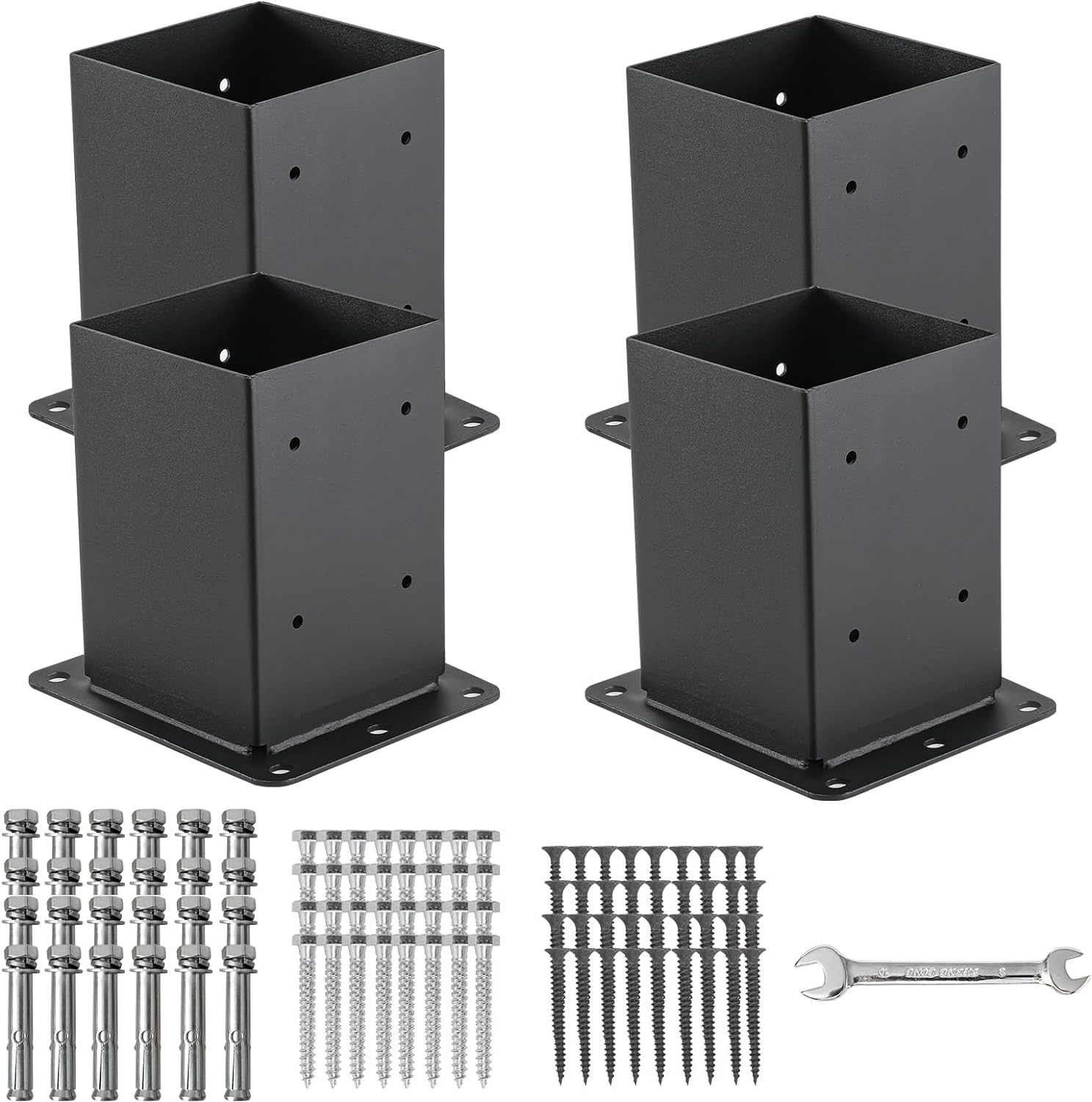 4X4 Post Base 4 Pcs, (Inner Size 3.6X3.6) Post Anchors, 13GA Thick Solid Steel & Black Powder Coated,Deck Post Brackets Support Deck Base Plate Pergola Brackets Fence Kit Mailbox Mount image number 3