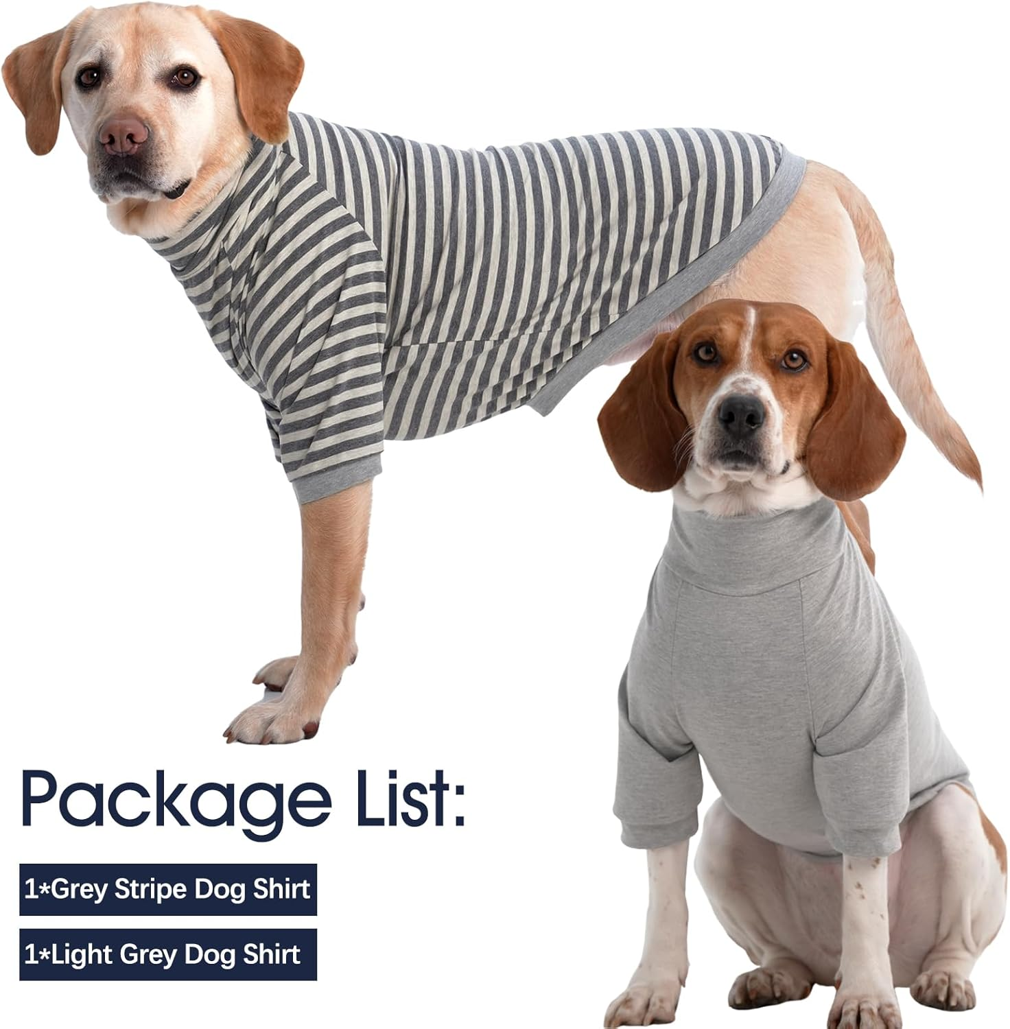 Iecoii 2 Packs|2Xlarge|High Neck Breathable Dog Pullover|Quick Dry Spring Fall Shirt|Soft Matching Pjs Homewear,Pet Top Underwear|Shedding Suit|Full Belly Coverage Sweatshirt,Grey Stripe+Grey