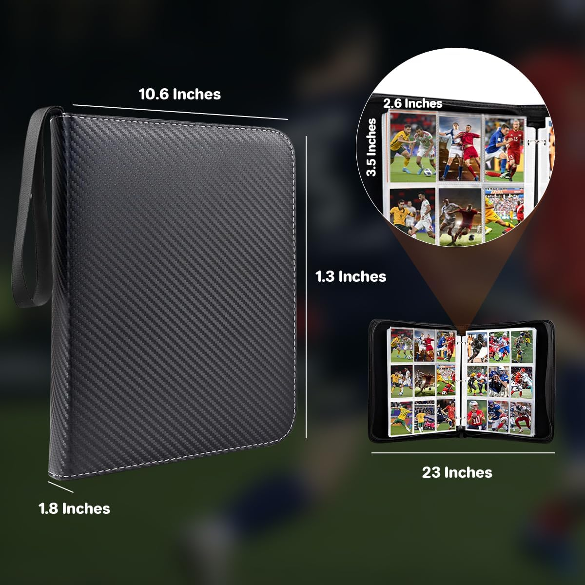 9 Pocket Premium Zip Trading Card Binder - 720 Double Sided Pocket PU Collection Album for MTG, TCG, Sports Cards (Carbon Black) image number 5