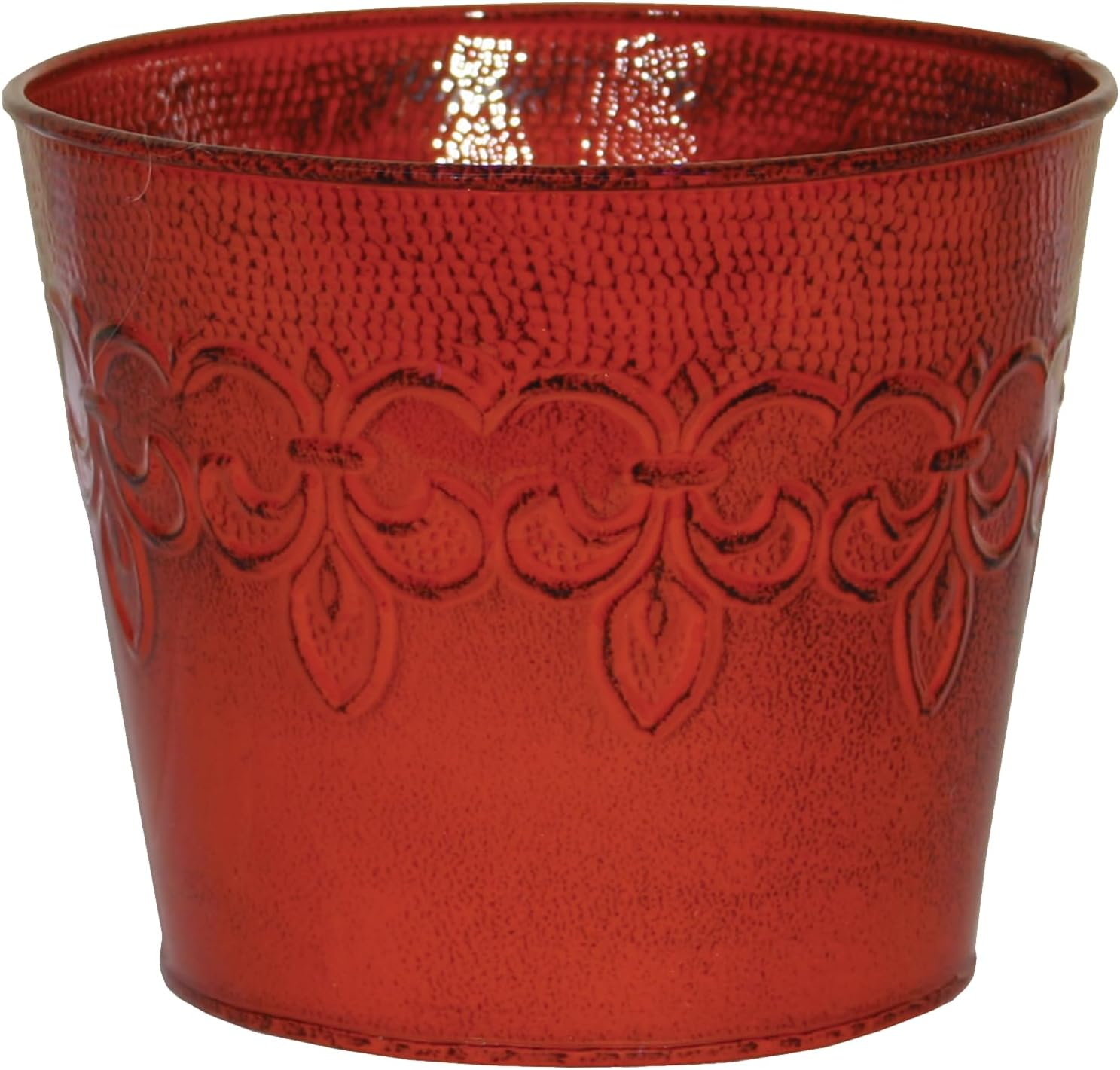 Robert Allen MPT01889 Fluer De Lis Series Metal Planter Flower Pot, 6 In, Color Cayenne Red image number 5