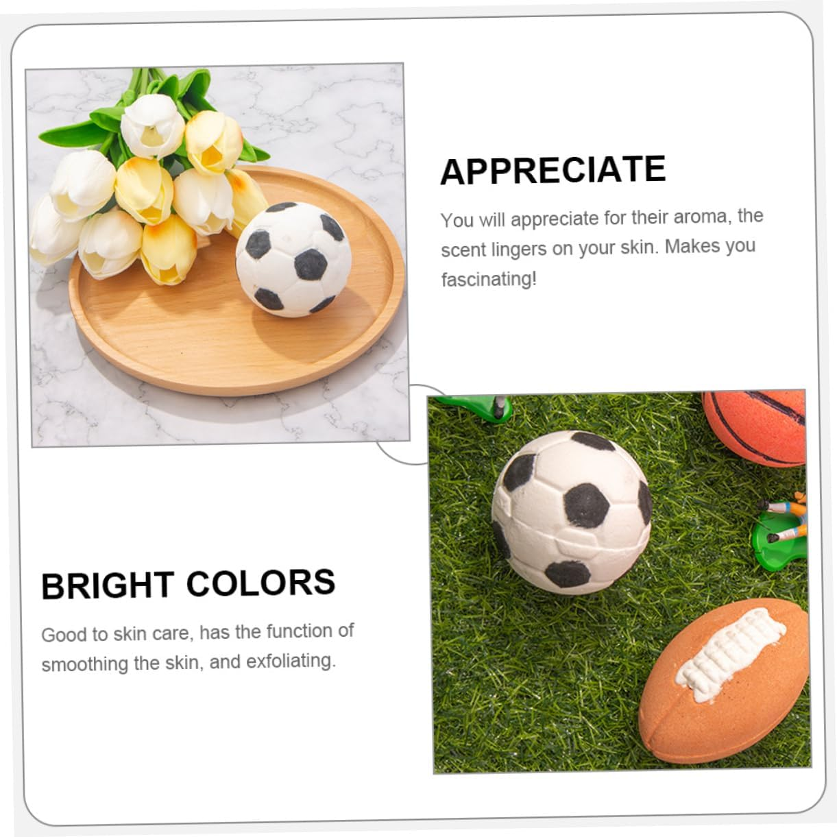 Healeved 2Pcs Football Shape Bath Salt Bomb Bubble Making Bath Soak Balls Portable Moisturizing for Boys and Girls Adults image number 5