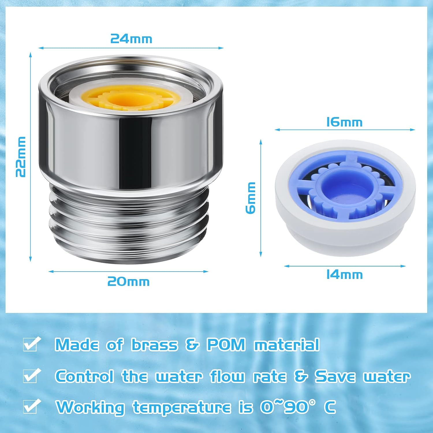 Honoson 7 Shower Flow Reducer Limiter Set Water Flow Saver Adapter Set Flow Reducer Limiter 1/2 Inch Flow Restrictor Control Valve for Fixed Handheld and Shower Head 1.2/1.5/1.8/2/ 2.2/2.5 GPM image number 5