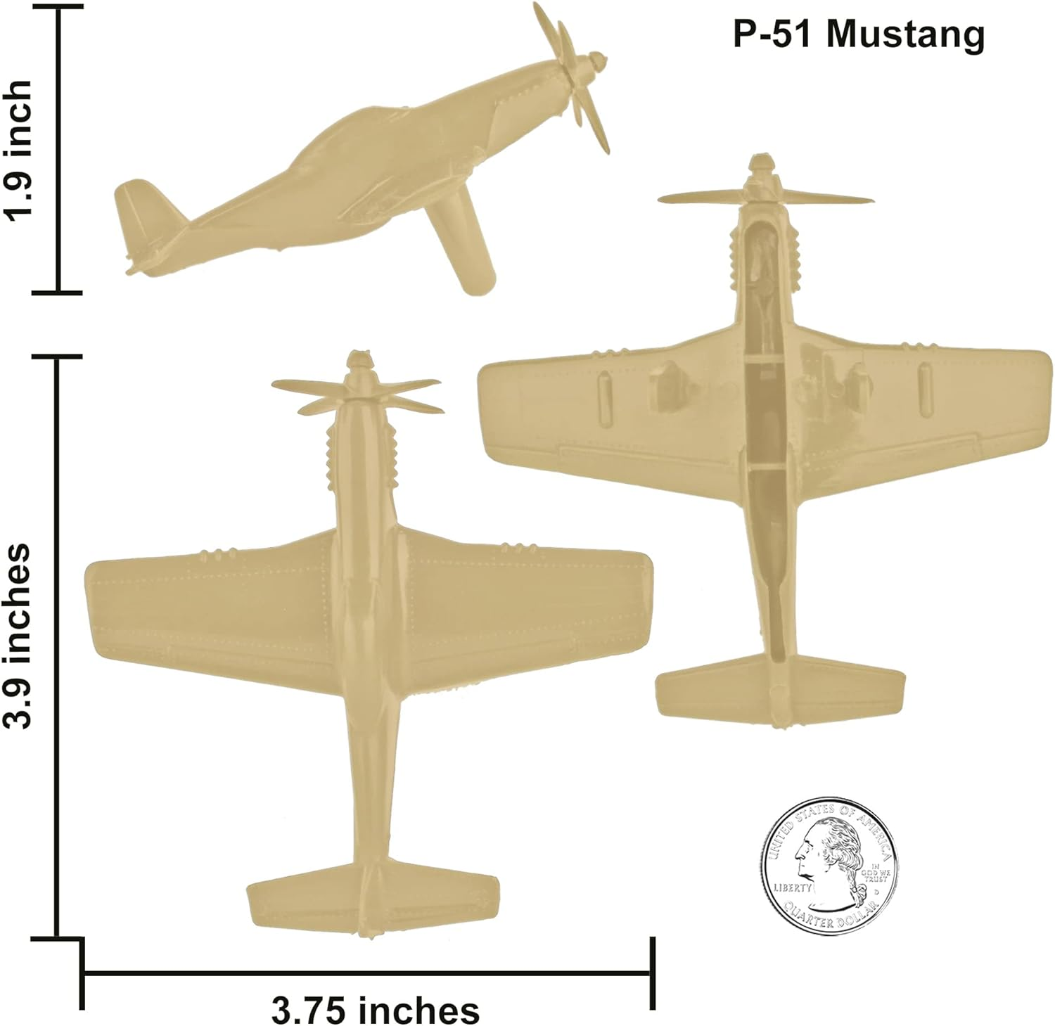 Tim Mee Toy Timmee WW2 Fighter Ace Planes - Tan 9Pc Plastic Army Men Airplanes USA Made 67727 - Black image number 3