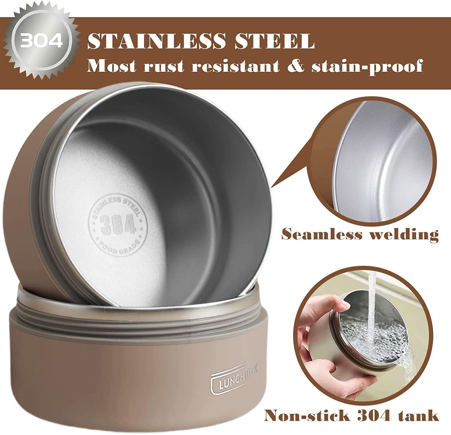 Stainless Steel Bento Box Adult Lunch Box, Portable Insulated Food Lunch Container Set with Thermal Lunch Box, 4 Separate Stackable Lunch Container for Adult Kids Men Women image number 5