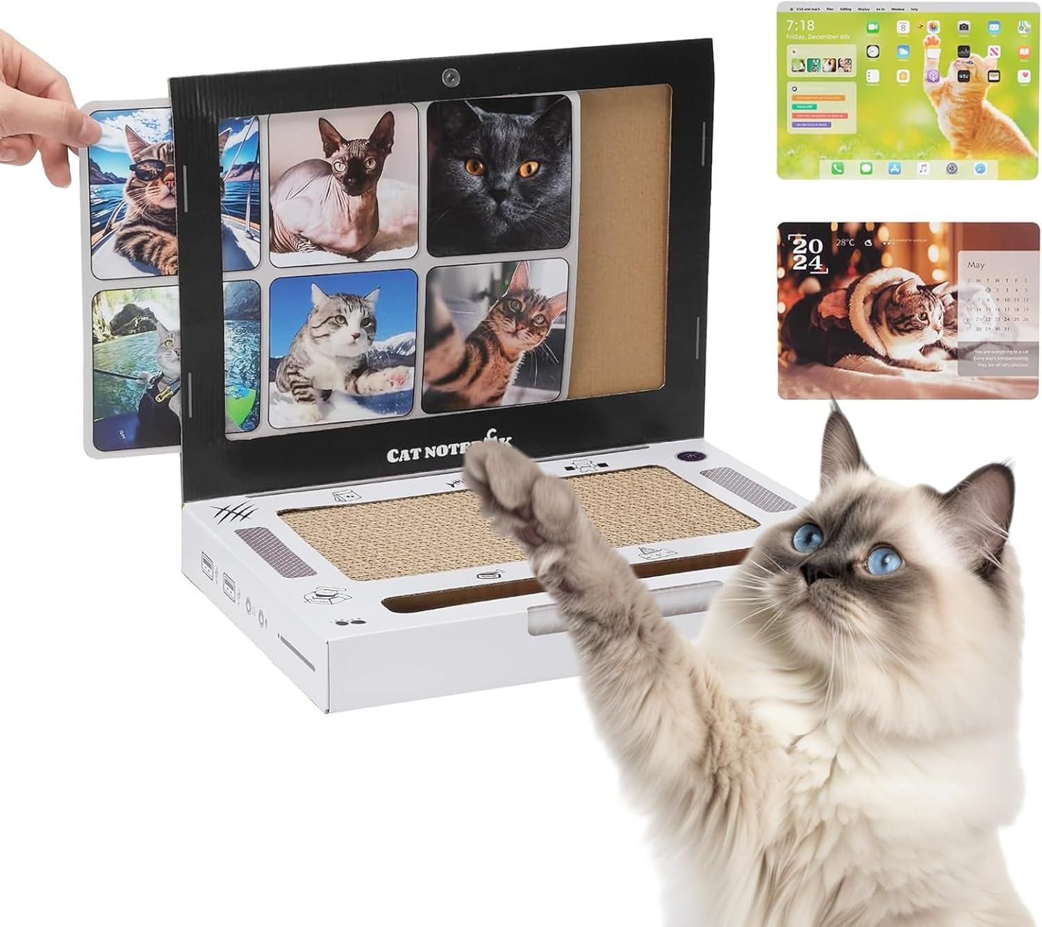 Cat Scratcher,Laptop Board with Furry Mouse Toy Mouse, Game Console Computer Shape, Interactive Cat Toys, Creative Cat Scratching Board, Wear-Resistant Foldable Cat Scratching Board image number 2