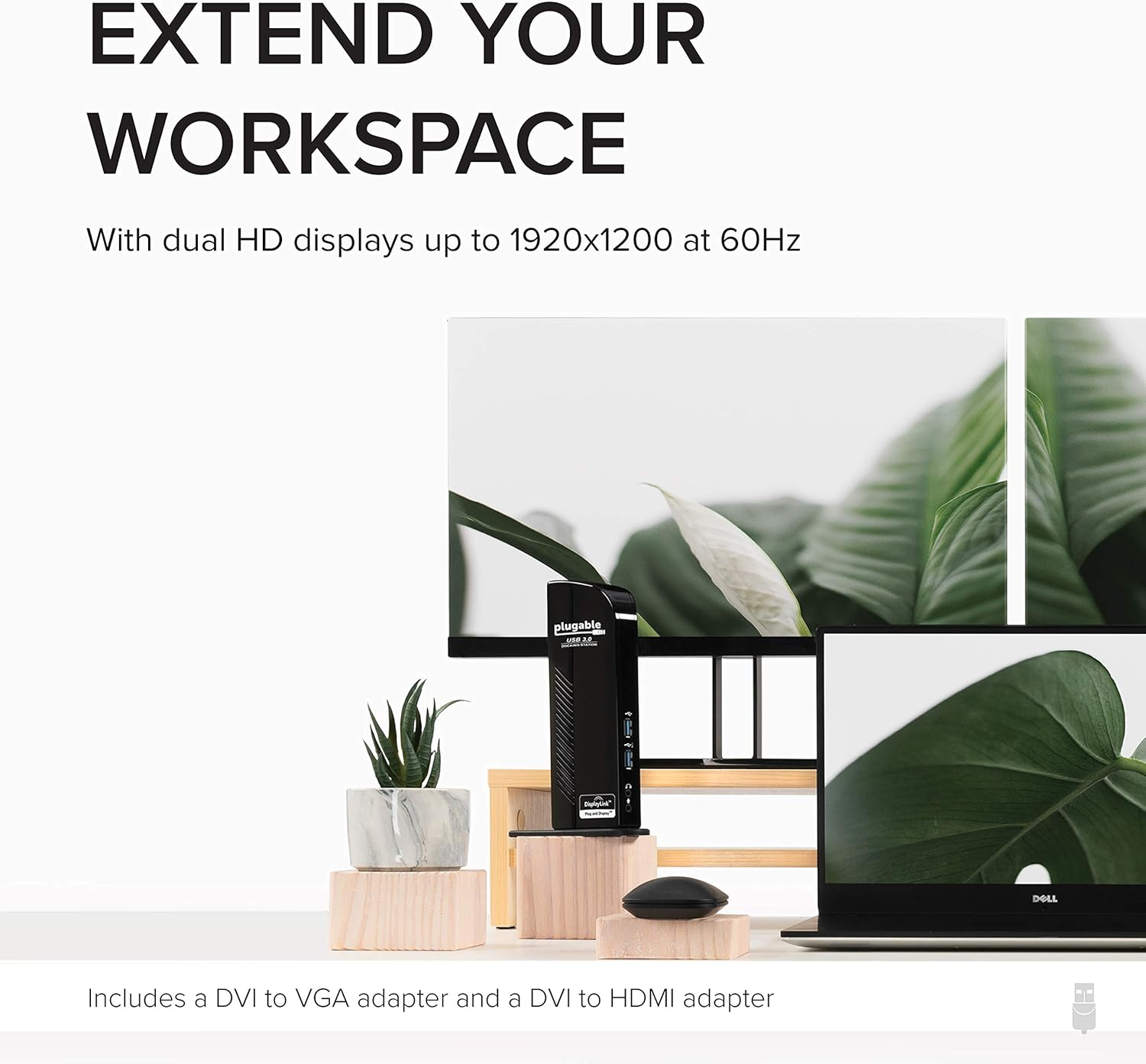 Plugable USB 3.0 Universal Laptop Docking Station Dual Monitor for Windows and Mac, USB 3.0 or USB-C, (Dual Video: HDMI and HDMI/DVI/VGA, Gigabit Ethernet, Audio, 6 USB Ports) image number 5