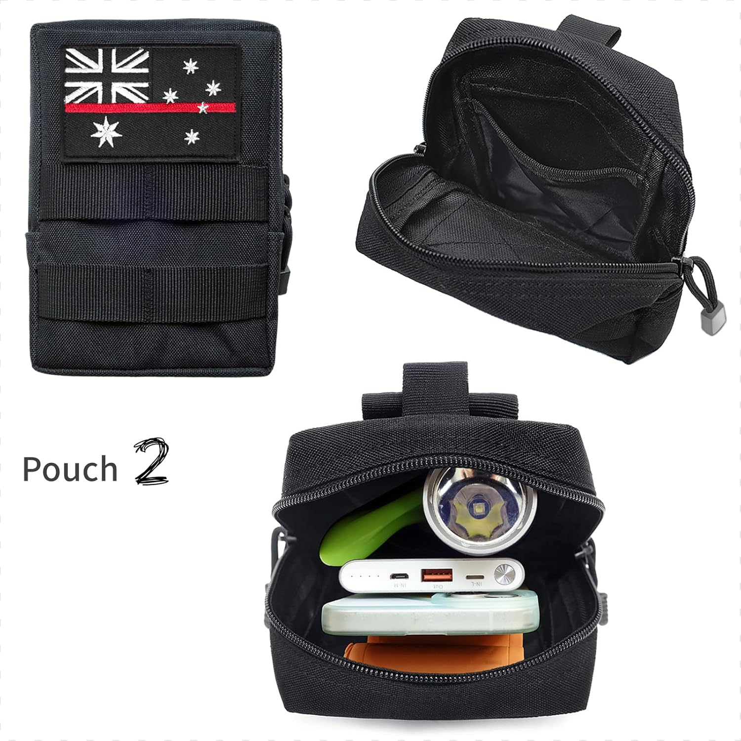 Tactical Car Seat Organiser of 3 Molle Pouches, Small Tactical Molle Pouch Utility Organizer Bag for Backpack image number 1