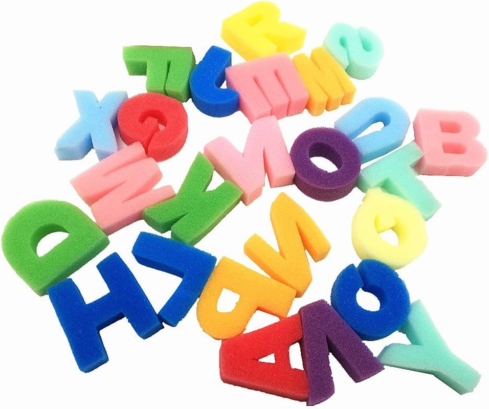 Lumsburry 54Pcs Kids Art & Craft Early Learning Painting Sponges Stamper Mini Paint Brushes Kit with 26 English Alphabets Drawing Tools (Brushes Only)